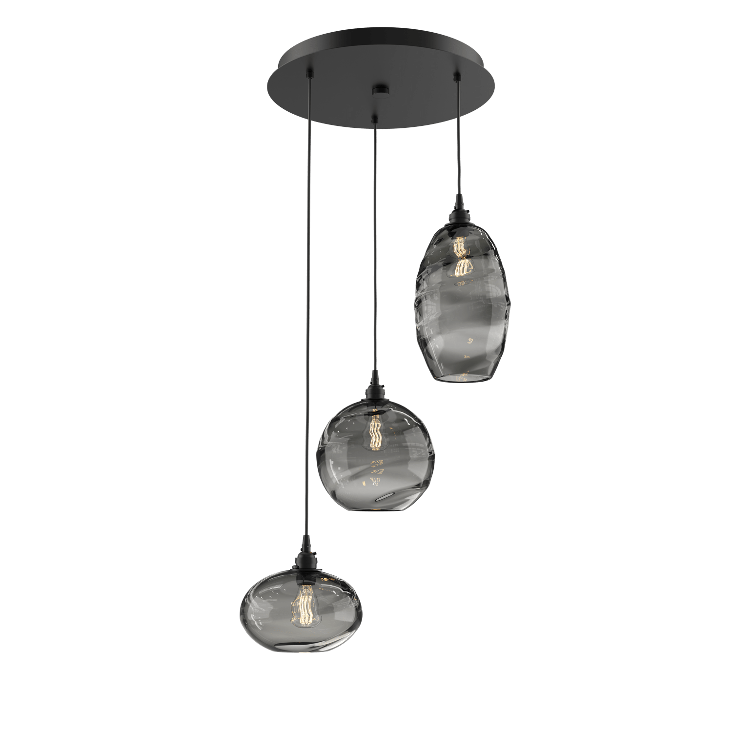 CHB0048-03-MB-OS-Hammerton-Studio-Optic-Blown-Glass-Misto-3-light-round-pendant-chandelier-with-matte-black-finish-and-optic-smoke-blown-glass-shades-and-incandescent-lamping