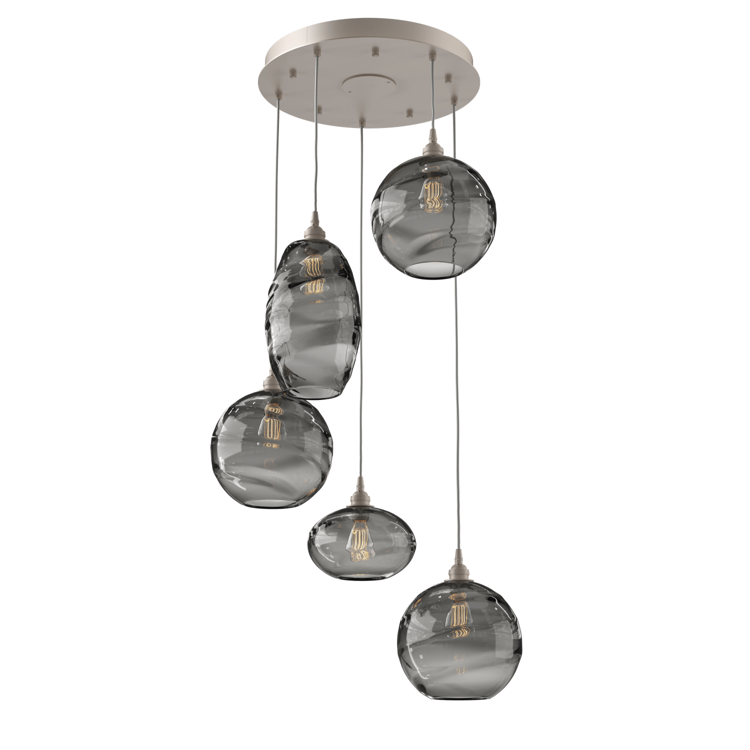 CHB0048-05-BS-OS-Hammerton-Studio-Optic-Blown-Glass-Misto-5-light-round-pendant-chandelier-with-metallic-beige-silver-finish-and-optic-smoke-blown-glass-shades-and-incandescent-lamping