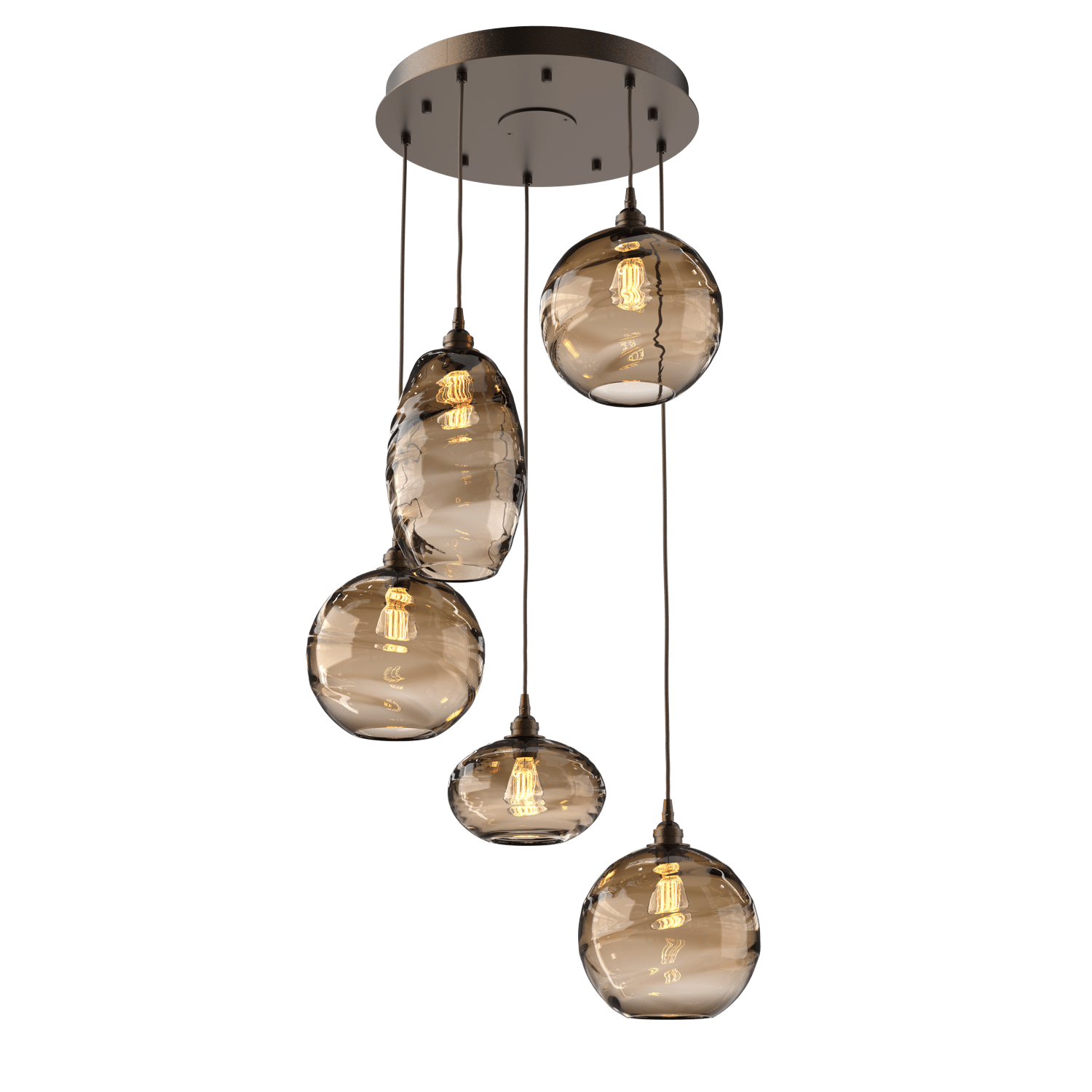 CHB0048-05-FB-OB-Hammerton-Studio-Optic-Blown-Glass-Misto-5-light-round-pendant-chandelier-with-flat-bronze-finish-and-optic-bronze-blown-glass-shades-and-incandescent-lamping