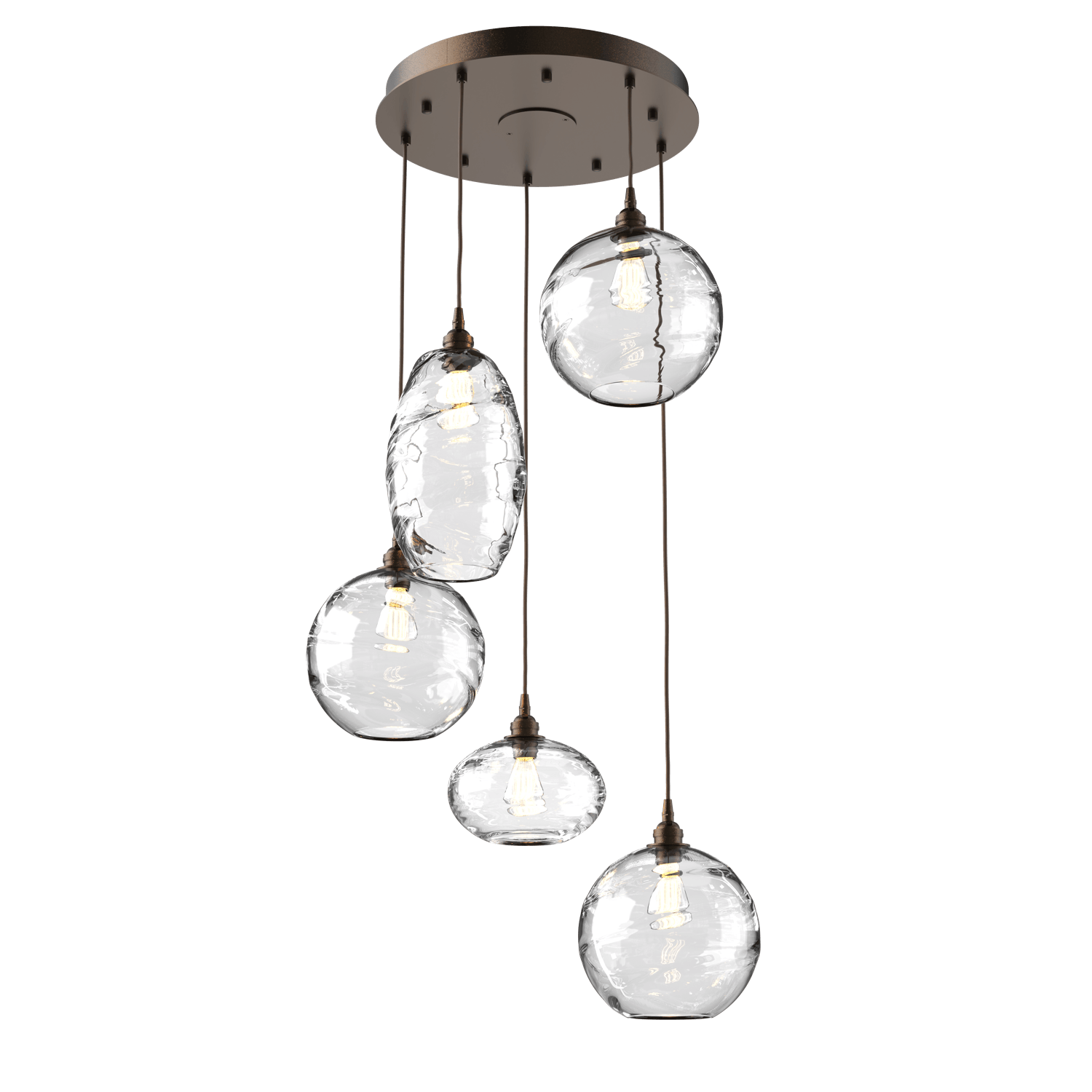 CHB0048-05-FB-OC-Hammerton-Studio-Optic-Blown-Glass-Misto-5-light-round-pendant-chandelier-with-flat-bronze-finish-and-optic-clear-blown-glass-shades-and-incandescent-lamping