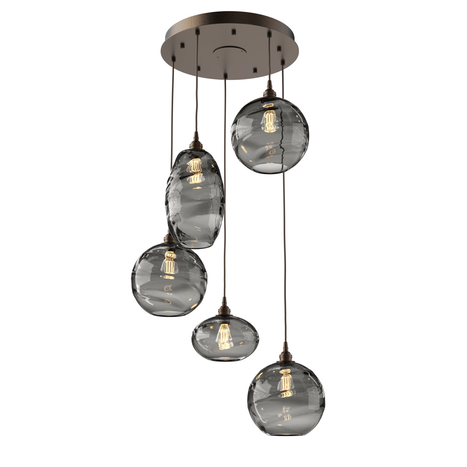 CHB0048-05-FB-OS-Hammerton-Studio-Optic-Blown-Glass-Misto-5-light-round-pendant-chandelier-with-flat-bronze-finish-and-optic-smoke-blown-glass-shades-and-incandescent-lamping
