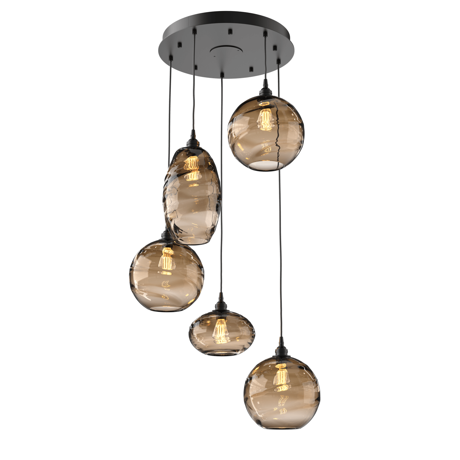 CHB0048-05-MB-OB-Hammerton-Studio-Optic-Blown-Glass-Misto-5-light-round-pendant-chandelier-with-matte-black-finish-and-optic-bronze-blown-glass-shades-and-incandescent-lamping
