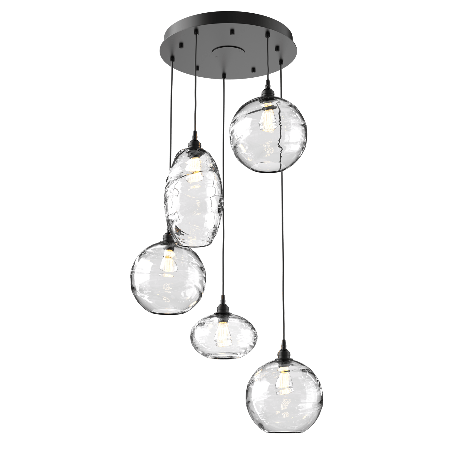 CHB0048-05-MB-OC-Hammerton-Studio-Optic-Blown-Glass-Misto-5-light-round-pendant-chandelier-with-matte-black-finish-and-optic-clear-blown-glass-shades-and-incandescent-lamping