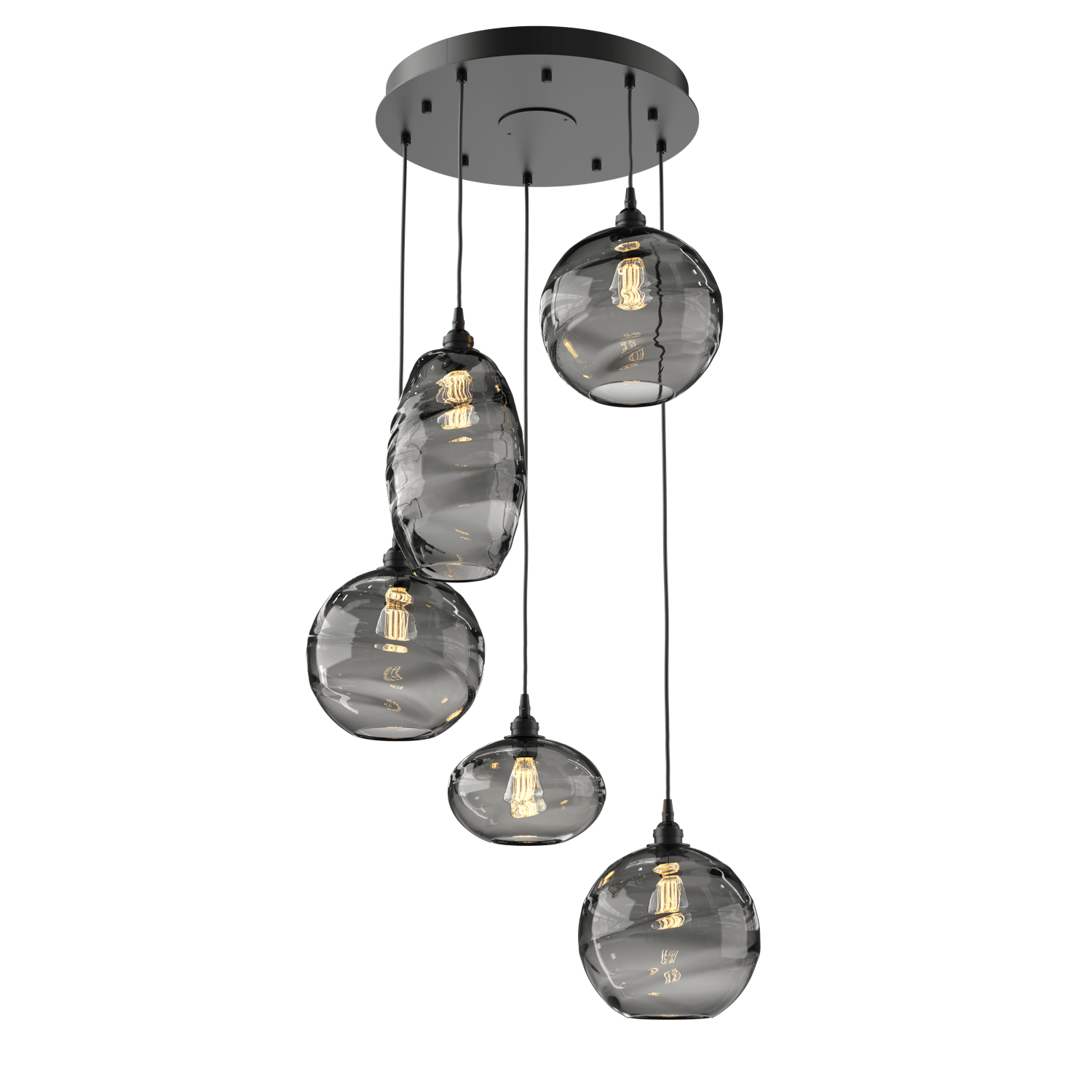 CHB0048-05-MB-OS-Hammerton-Studio-Optic-Blown-Glass-Misto-5-light-round-pendant-chandelier-with-matte-black-finish-and-optic-smoke-blown-glass-shades-and-incandescent-lamping