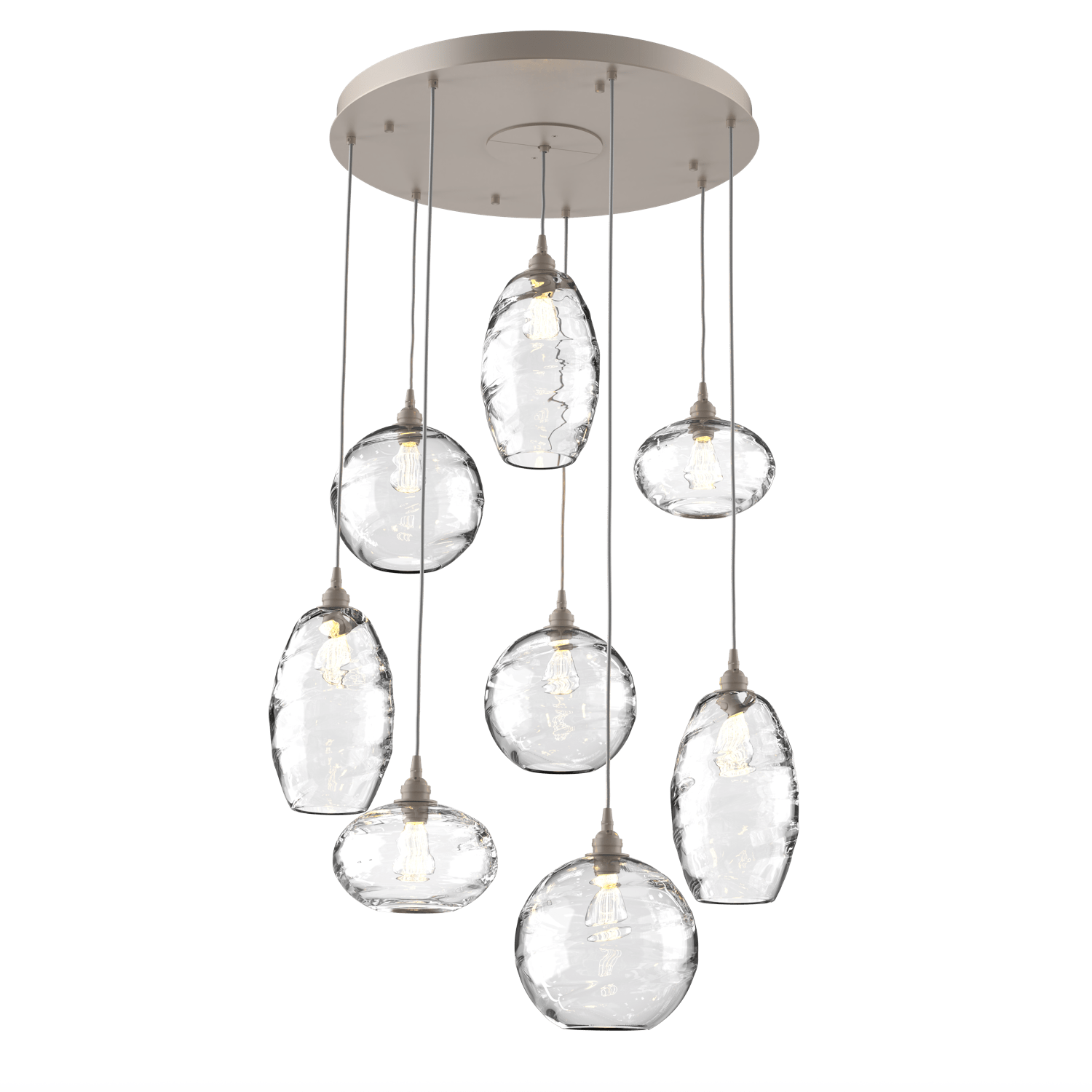 CHB0048-08-BS-OC-Hammerton-Studio-Optic-Blown-Glass-Misto-8-light-round-pendant-chandelier-with-metallic-beige-silver-finish-and-optic-clear-blown-glass-shades-and-incandescent-lamping