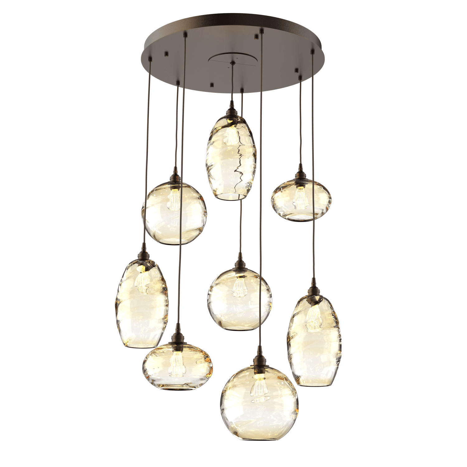CHB0048-08-FB-OA-Hammerton-Studio-Optic-Blown-Glass-Misto-8-light-round-pendant-chandelier-with-flat-bronze-finish-and-optic-amber-blown-glass-shades-and-incandescent-lamping