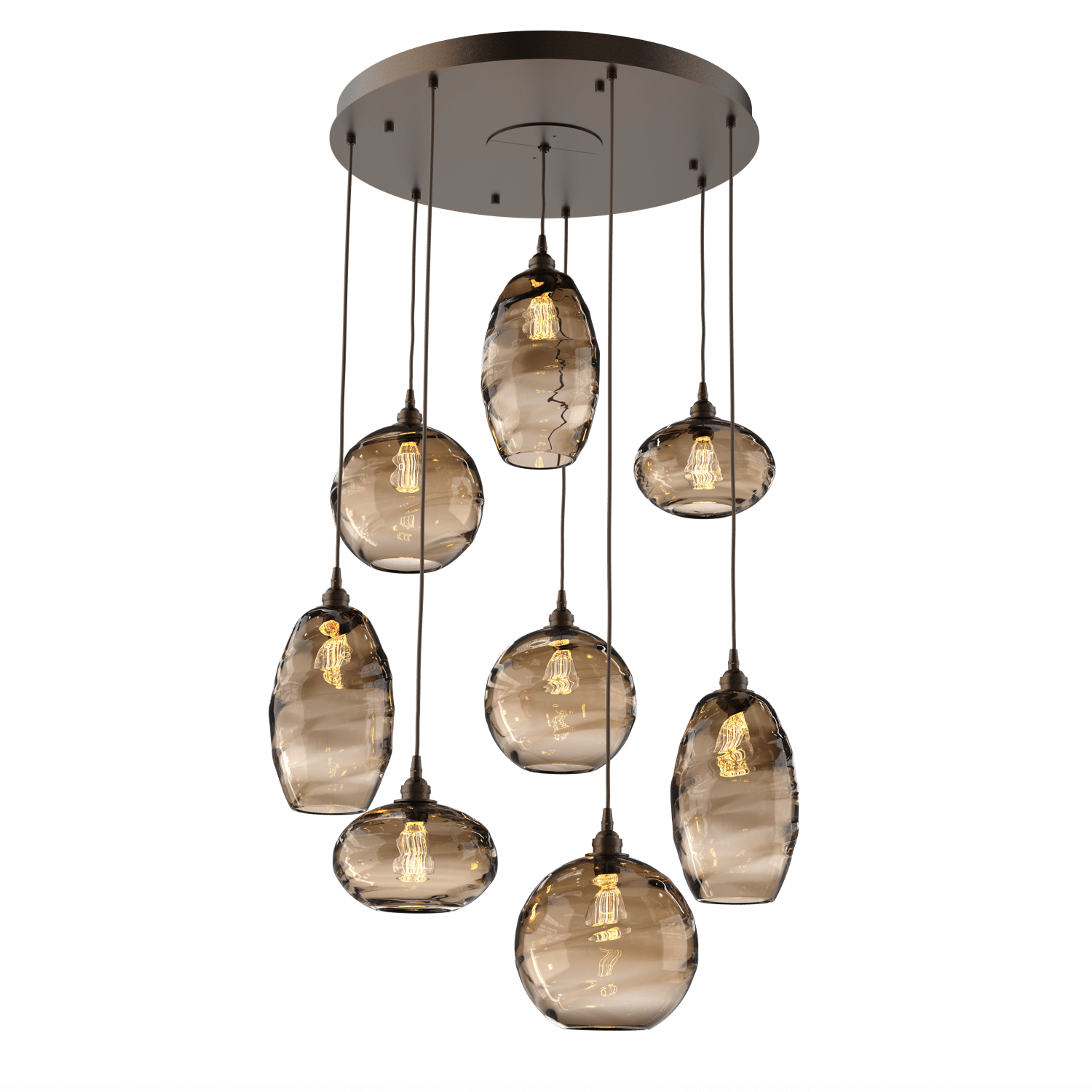 CHB0048-08-FB-OB-Hammerton-Studio-Optic-Blown-Glass-Misto-8-light-round-pendant-chandelier-with-flat-bronze-finish-and-optic-bronze-blown-glass-shades-and-incandescent-lamping