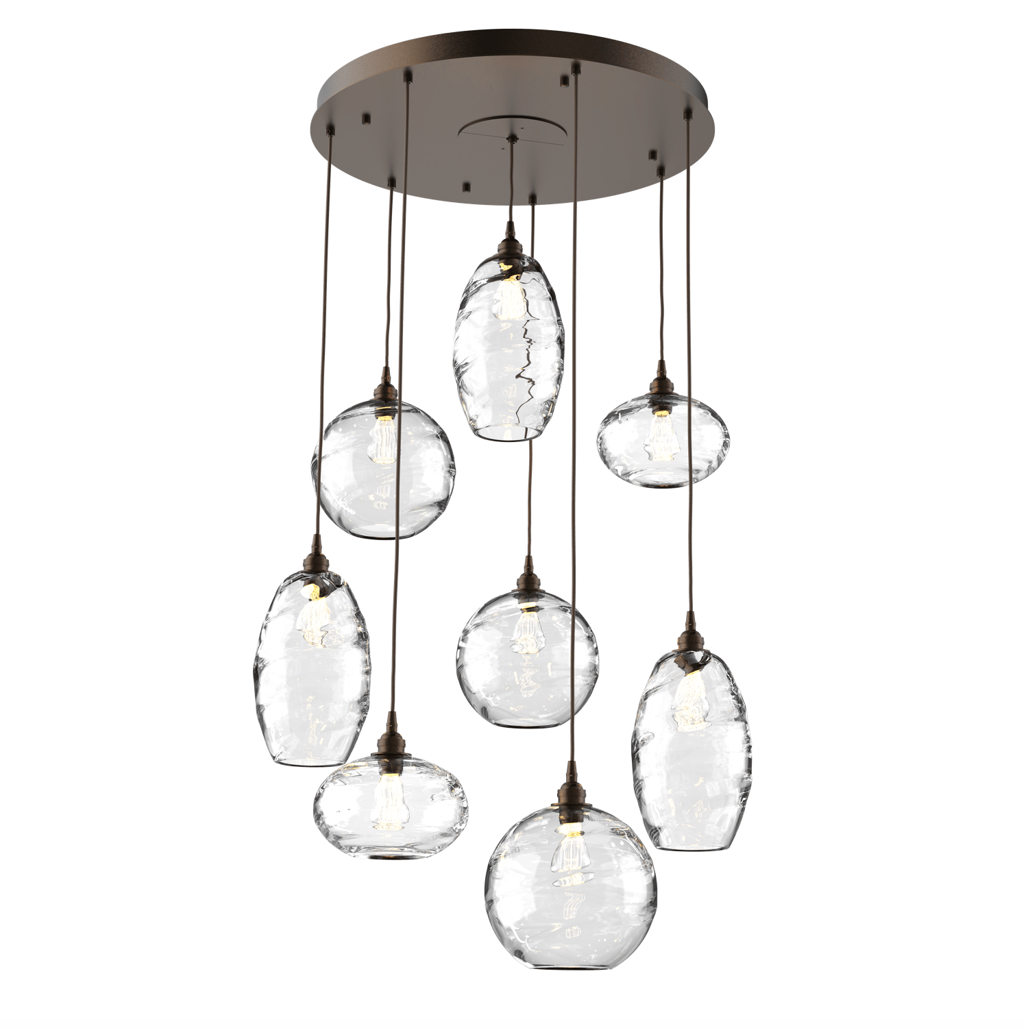 CHB0048-08-FB-OC-Hammerton-Studio-Optic-Blown-Glass-Misto-8-light-round-pendant-chandelier-with-flat-bronze-finish-and-optic-clear-blown-glass-shades-and-incandescent-lamping