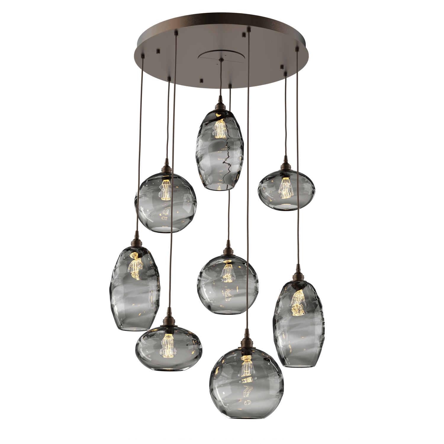 CHB0048-08-FB-OS-Hammerton-Studio-Optic-Blown-Glass-Misto-8-light-round-pendant-chandelier-with-flat-bronze-finish-and-optic-smoke-blown-glass-shades-and-incandescent-lamping