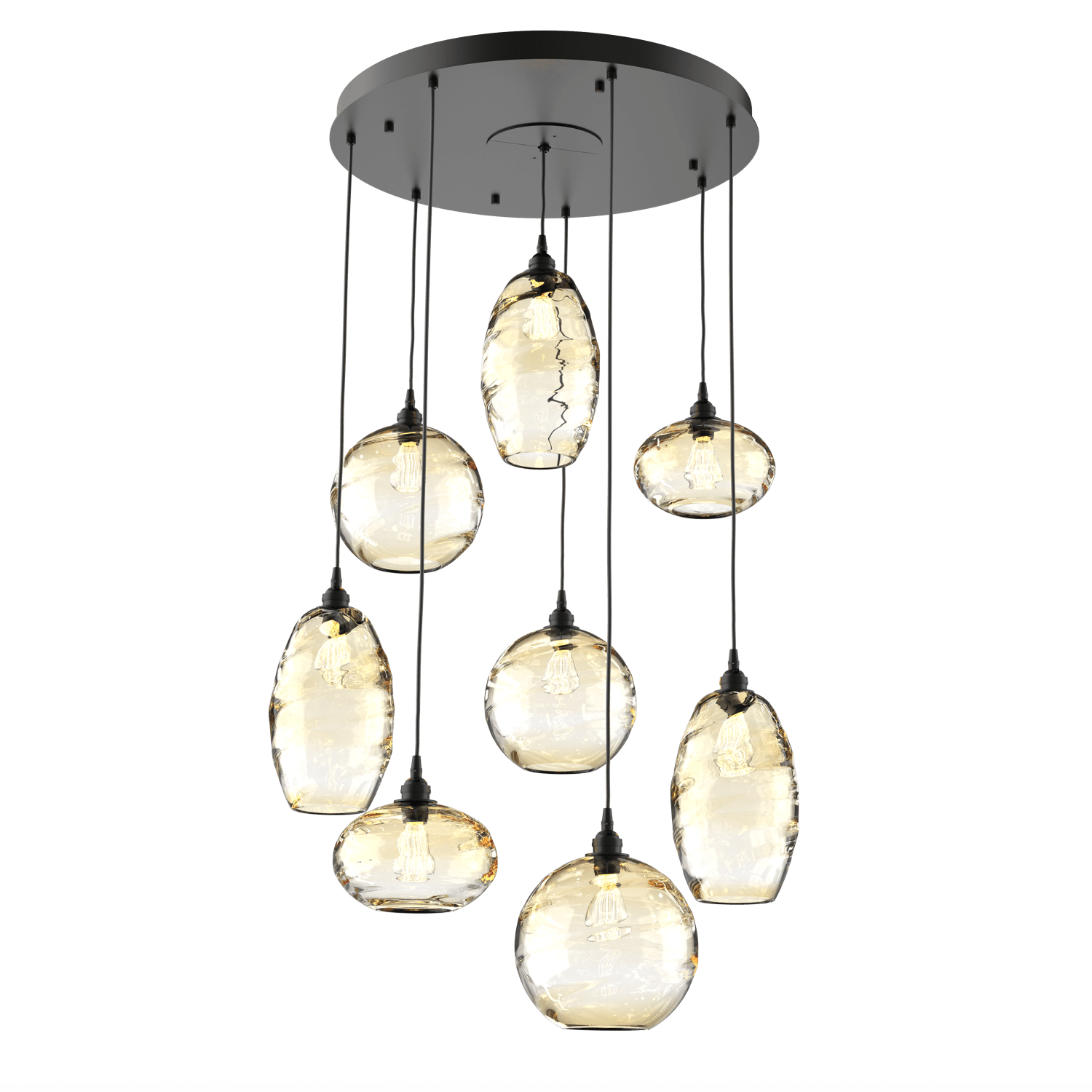 CHB0048-08-MB-OA-Hammerton-Studio-Optic-Blown-Glass-Misto-8-light-round-pendant-chandelier-with-matte-black-finish-and-optic-amber-blown-glass-shades-and-incandescent-lamping
