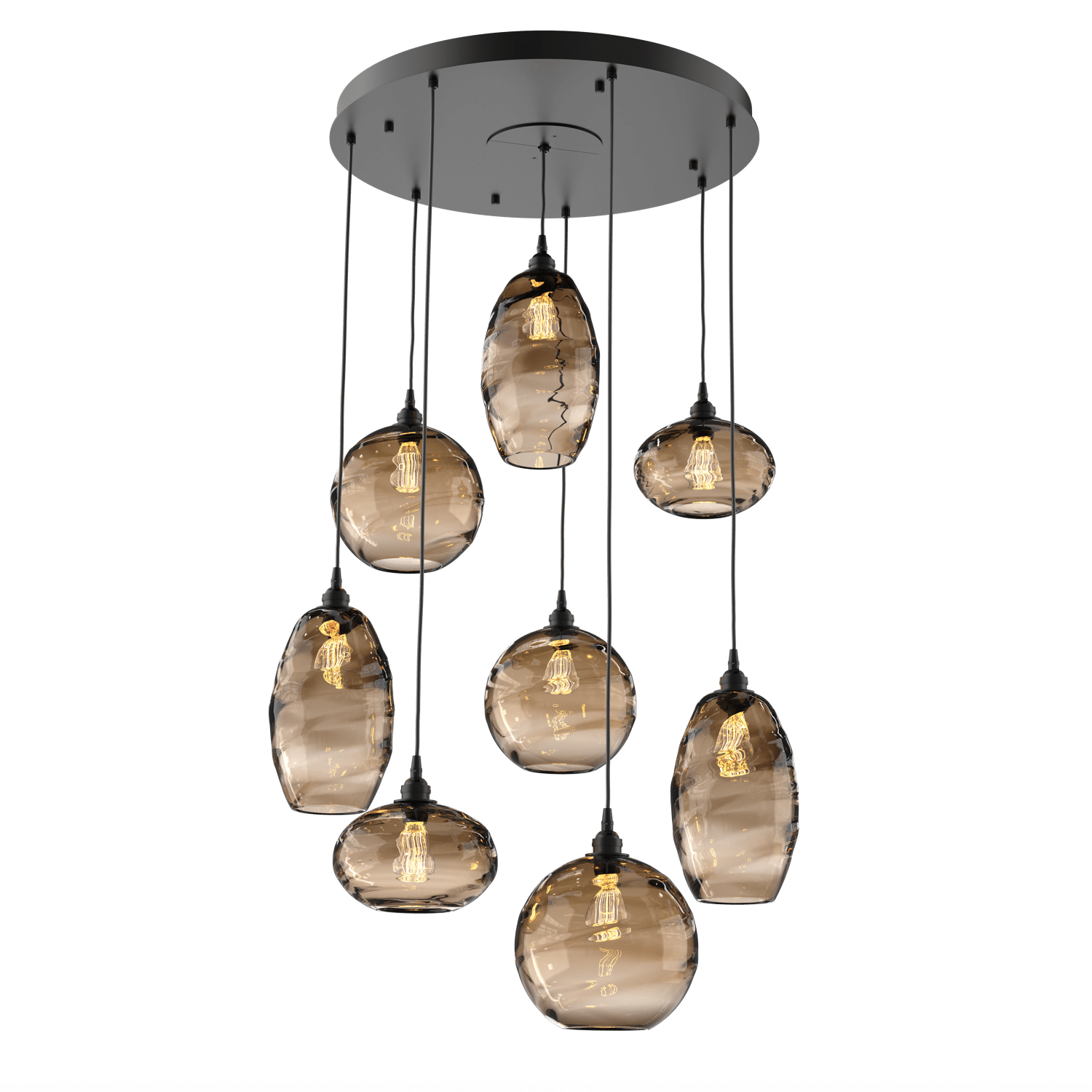 CHB0048-08-MB-OB-Hammerton-Studio-Optic-Blown-Glass-Misto-8-light-round-pendant-chandelier-with-matte-black-finish-and-optic-bronze-blown-glass-shades-and-incandescent-lamping