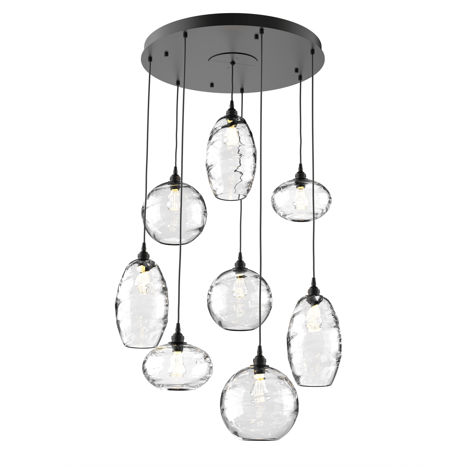 CHB0048-08-MB-OC-Hammerton-Studio-Optic-Blown-Glass-Misto-8-light-round-pendant-chandelier-with-matte-black-finish-and-optic-clear-blown-glass-shades-and-incandescent-lamping