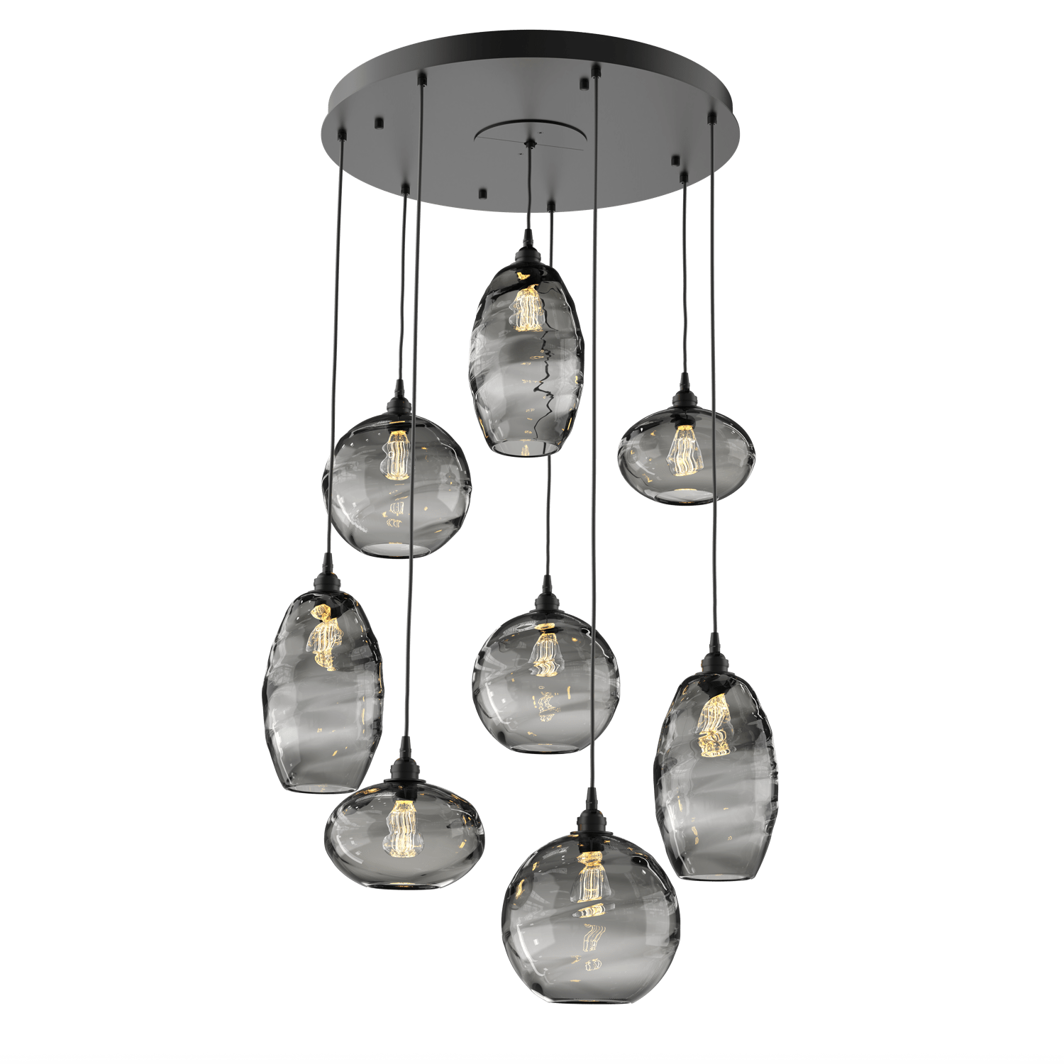 CHB0048-08-MB-OS-Hammerton-Studio-Optic-Blown-Glass-Misto-8-light-round-pendant-chandelier-with-matte-black-finish-and-optic-smoke-blown-glass-shades-and-incandescent-lamping