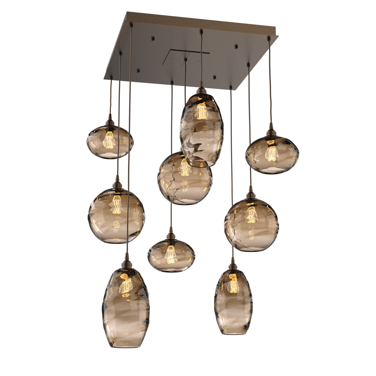 CHB0048-09-FB-OB-Hammerton-Studio-Optic-Blown-Glass-Misto-9-light-square-pendant-chandelier-with-flat-bronze-finish-and-optic-bronze-blown-glass-shades-and-incandescent-lamping