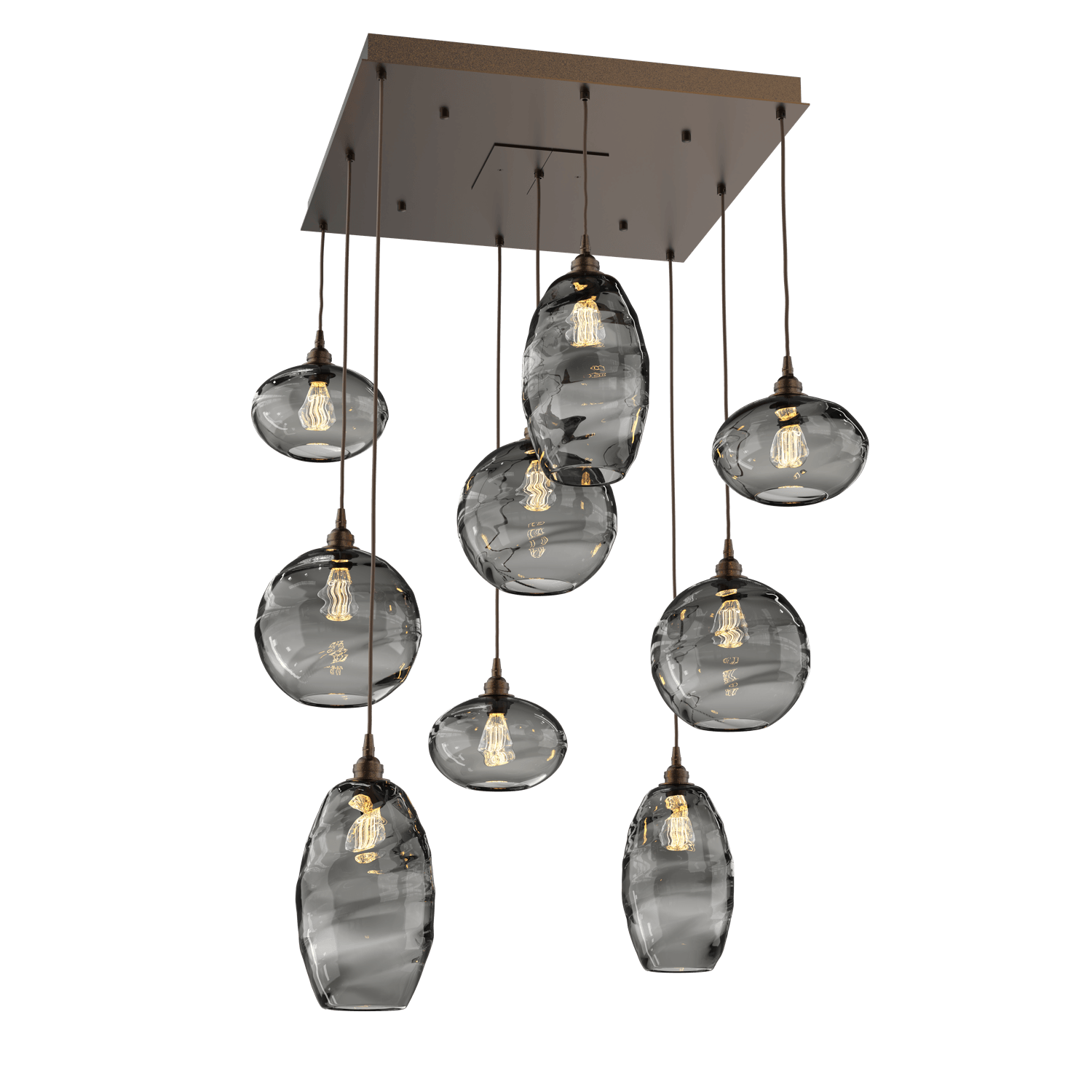 CHB0048-09-FB-OS-Hammerton-Studio-Optic-Blown-Glass-Misto-9-light-square-pendant-chandelier-with-flat-bronze-finish-and-optic-smoke-blown-glass-shades-and-incandescent-lamping
