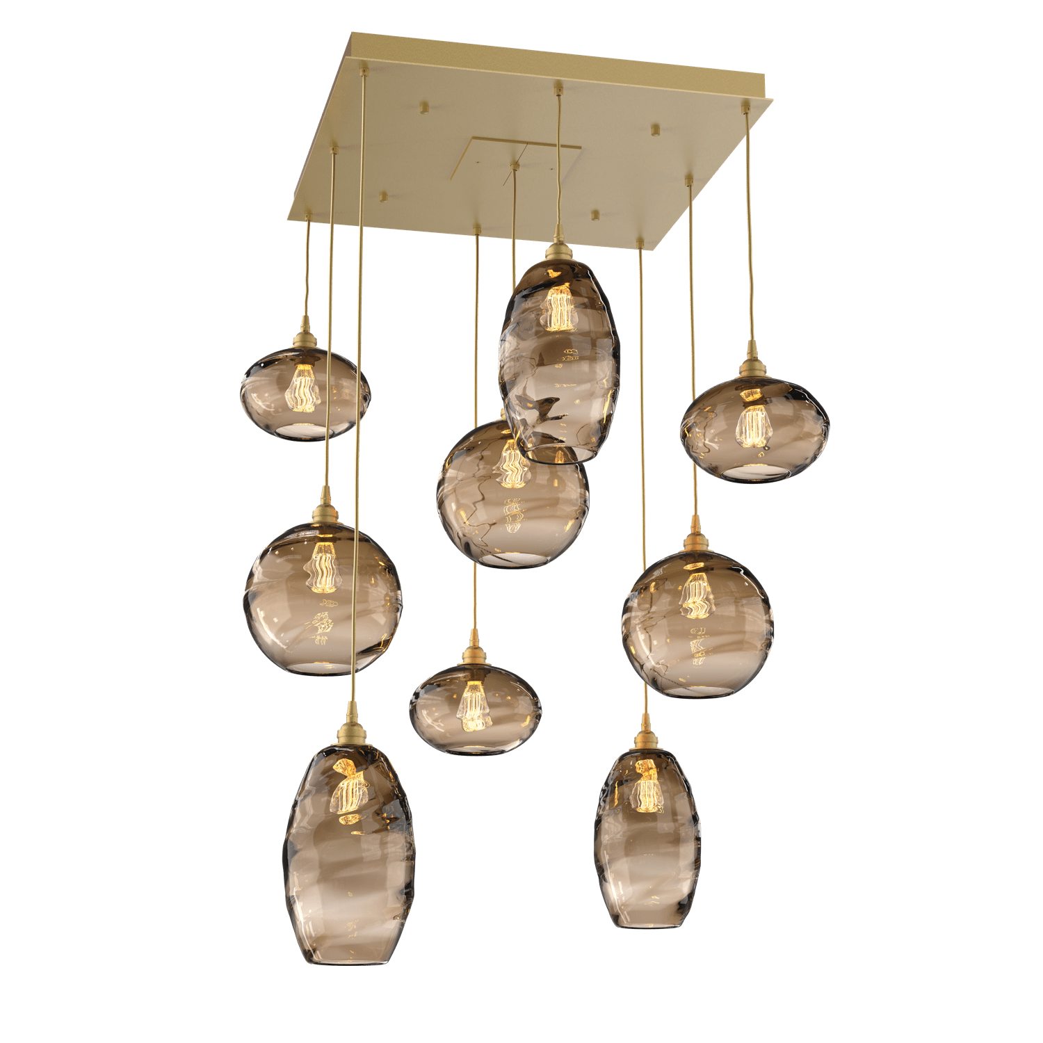 CHB0048-09-GB-OB-Hammerton-Studio-Optic-Blown-Glass-Misto-9-light-square-pendant-chandelier-with-gilded-brass-finish-and-optic-bronze-blown-glass-shades-and-incandescent-lamping
