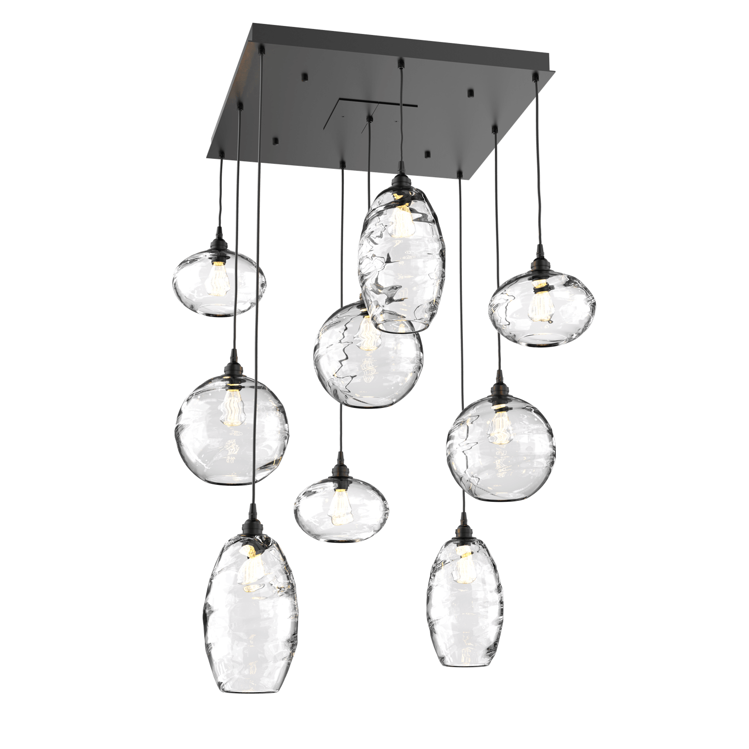 CHB0048-09-MB-OC-Hammerton-Studio-Optic-Blown-Glass-Misto-9-light-square-pendant-chandelier-with-matte-black-finish-and-optic-clear-blown-glass-shades-and-incandescent-lamping