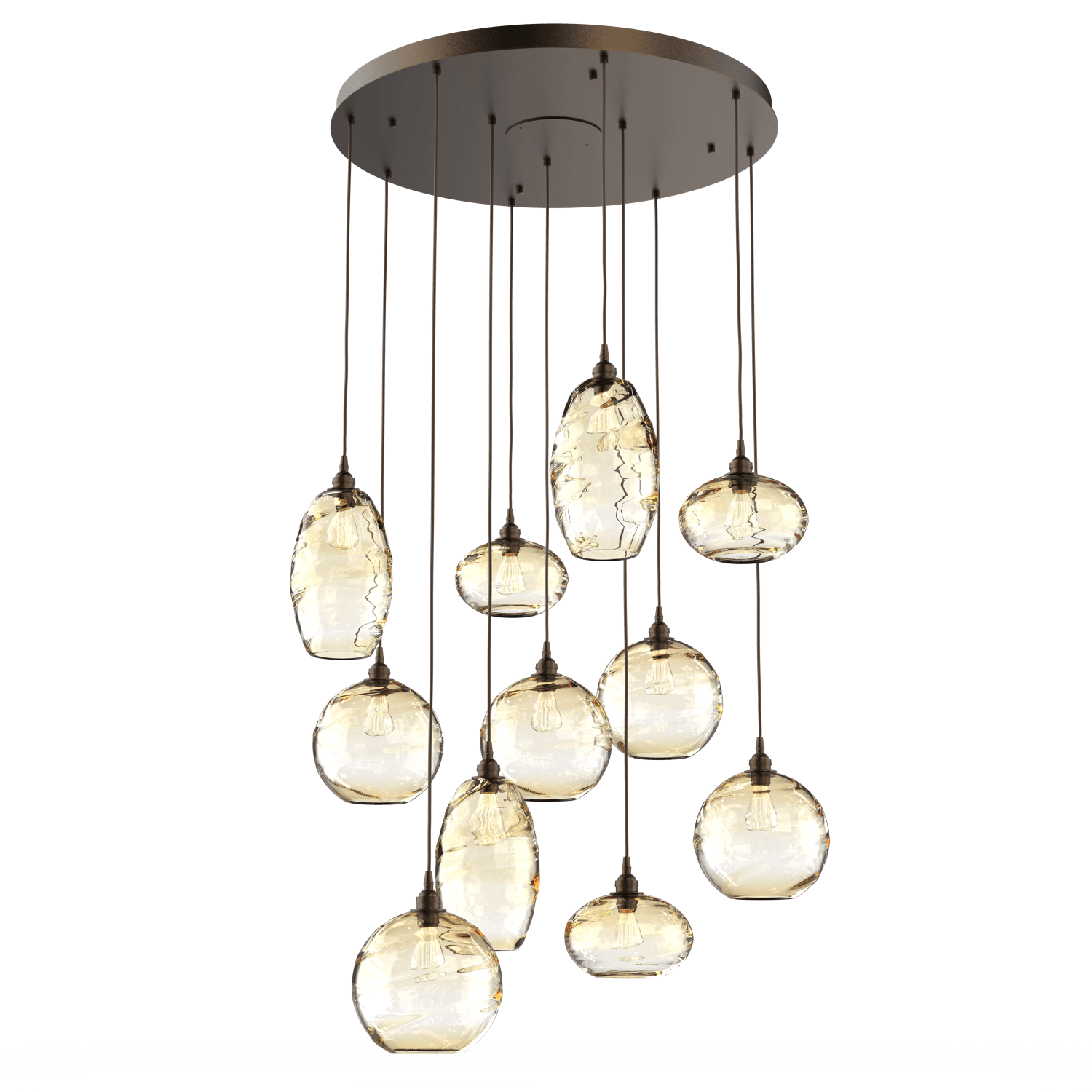CHB0048-11-FB-OA-Hammerton-Studio-Optic-Blown-Glass-Misto-11-light-round-pendant-chandelier-with-flat-bronze-finish-and-optic-amber-blown-glass-shades-and-incandescent-lamping