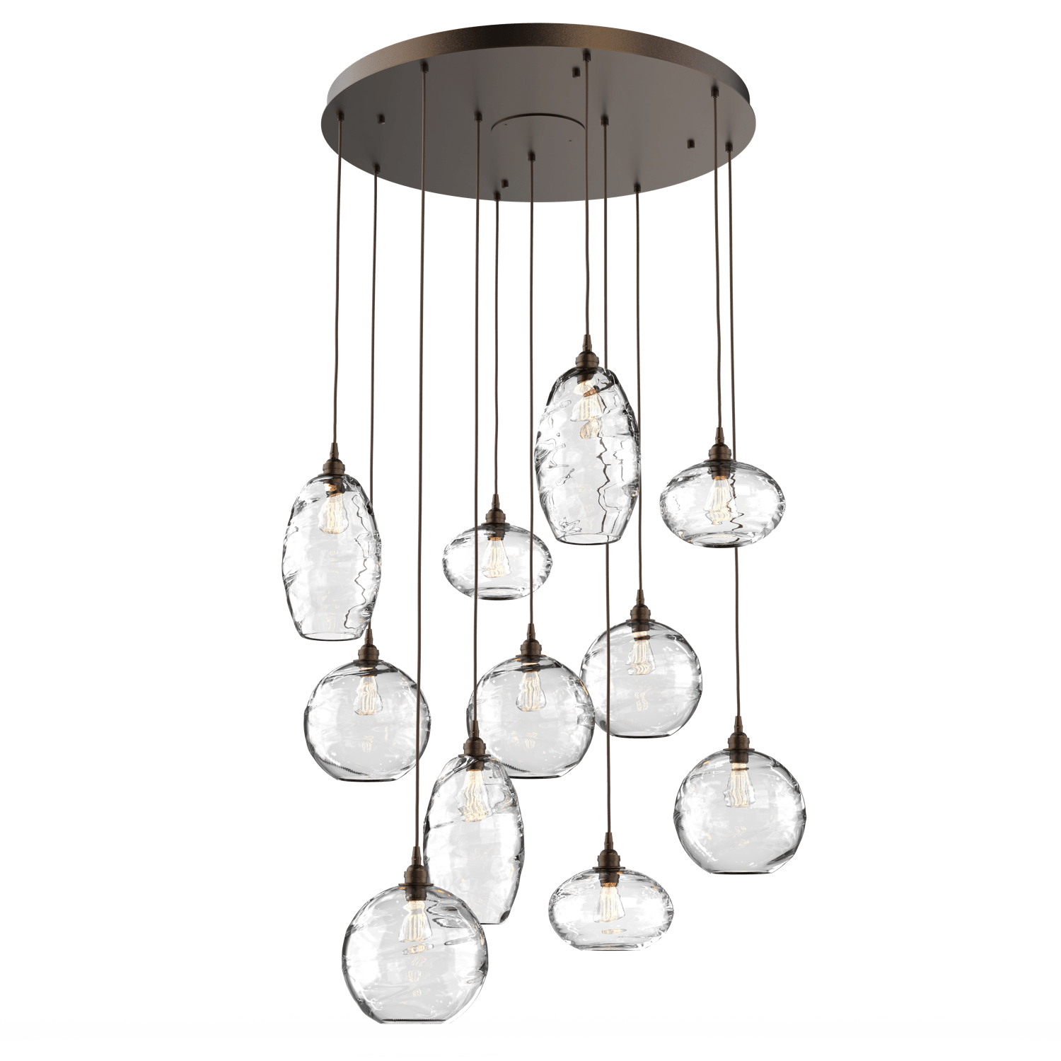 CHB0048-11-FB-OC-Hammerton-Studio-Optic-Blown-Glass-Misto-11-light-round-pendant-chandelier-with-flat-bronze-finish-and-optic-clear-blown-glass-shades-and-incandescent-lamping
