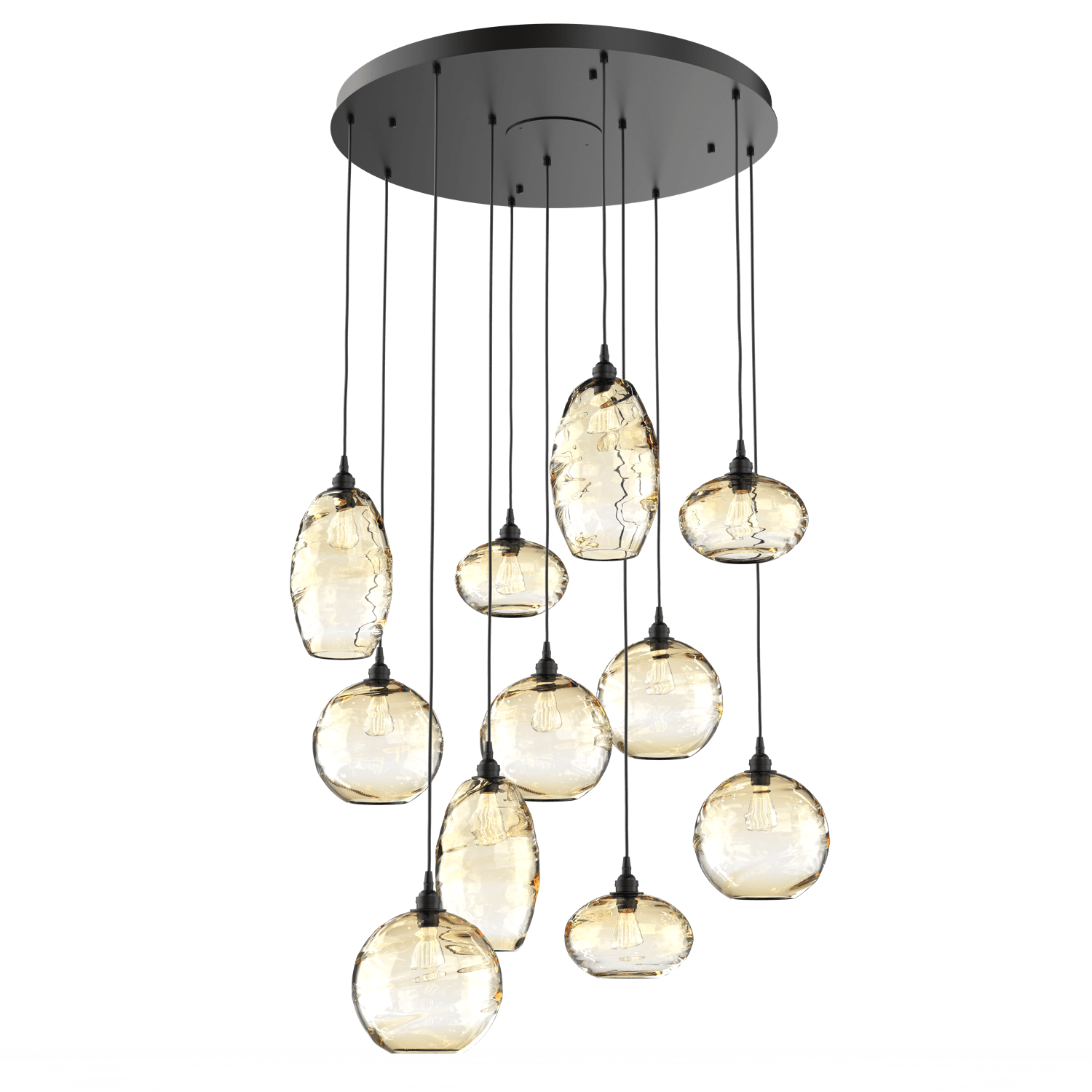 CHB0048-11-MB-OA-Hammerton-Studio-Optic-Blown-Glass-Misto-11-light-round-pendant-chandelier-with-matte-black-finish-and-optic-amber-blown-glass-shades-and-incandescent-lamping