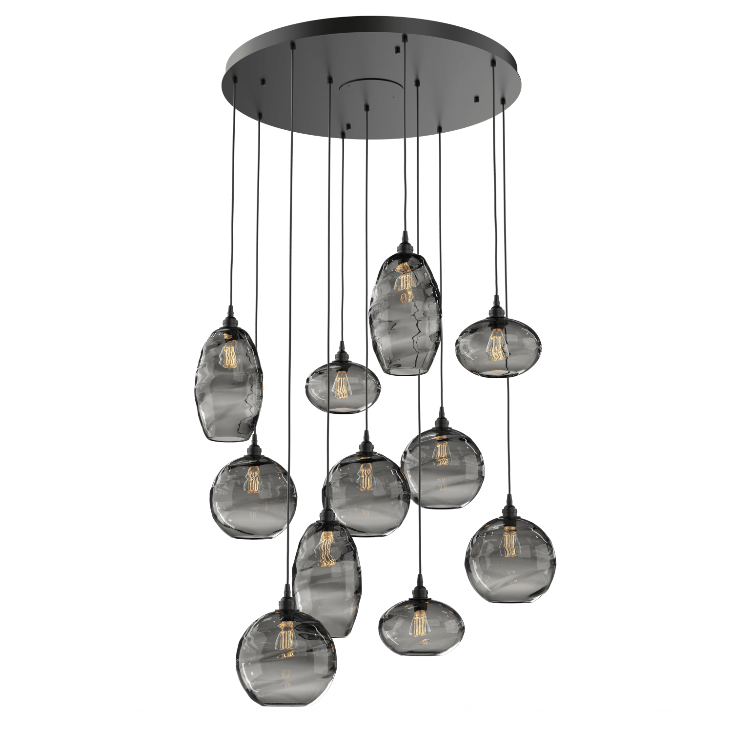 CHB0048-11-MB-OS-Hammerton-Studio-Optic-Blown-Glass-Misto-11-light-round-pendant-chandelier-with-matte-black-finish-and-optic-smoke-blown-glass-shades-and-incandescent-lamping