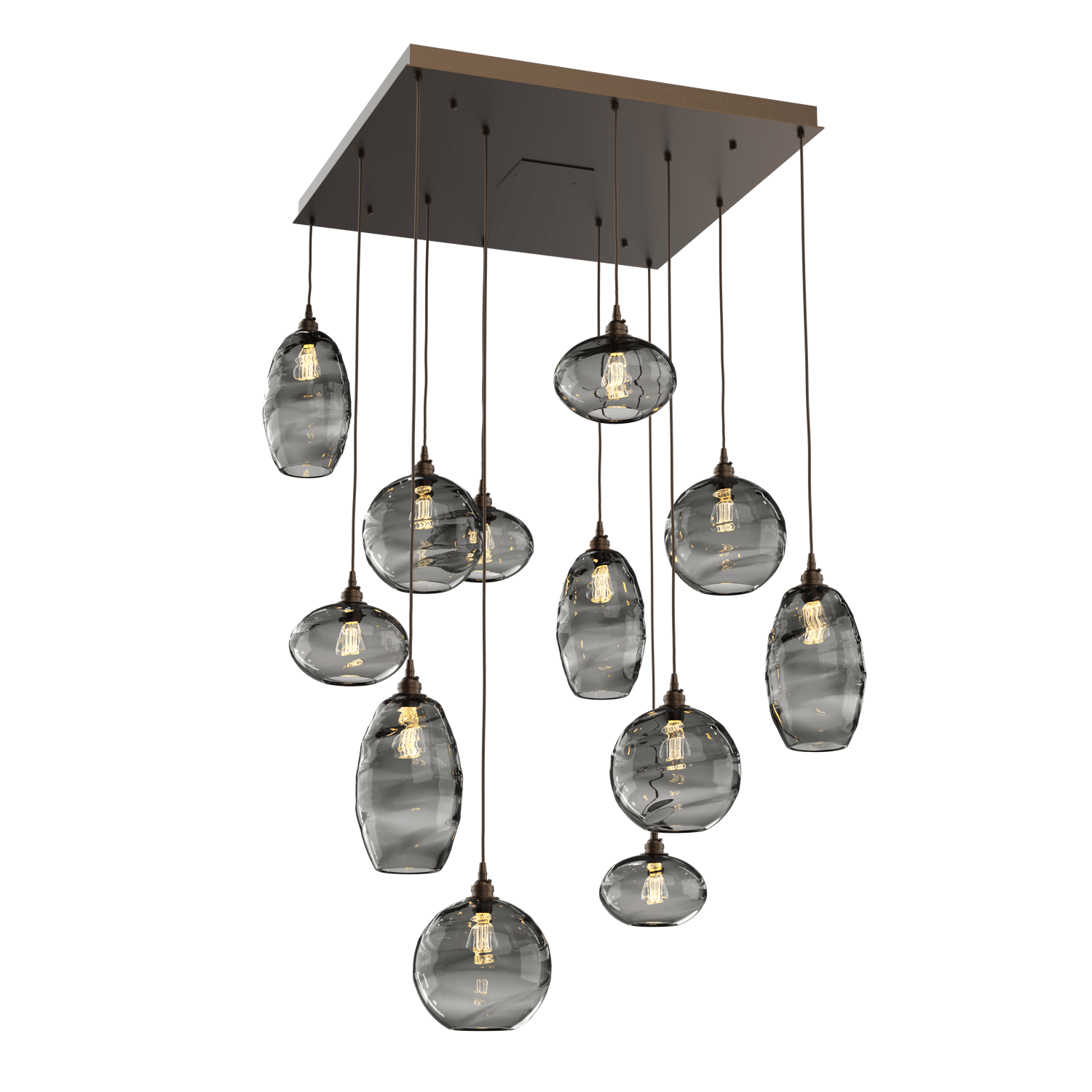 CHB0048-12-FB-OS-Hammerton-Studio-Optic-Blown-Glass-Misto-12-light-square-pendant-chandelier-with-flat-bronze-finish-and-optic-smoke-blown-glass-shades-and-incandescent-lamping