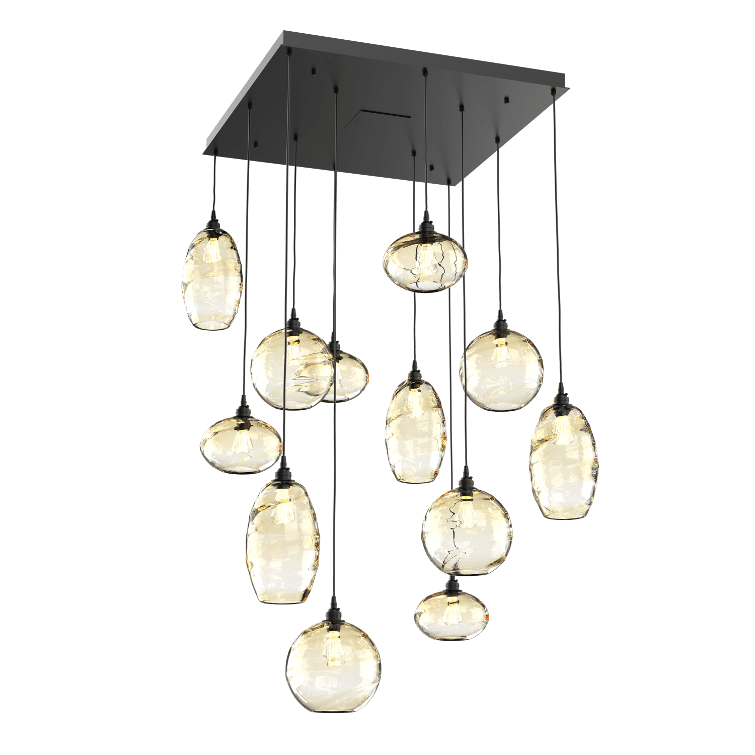 CHB0048-12-MB-OA-Hammerton-Studio-Optic-Blown-Glass-Misto-12-light-square-pendant-chandelier-with-matte-black-finish-and-optic-amber-blown-glass-shades-and-incandescent-lamping