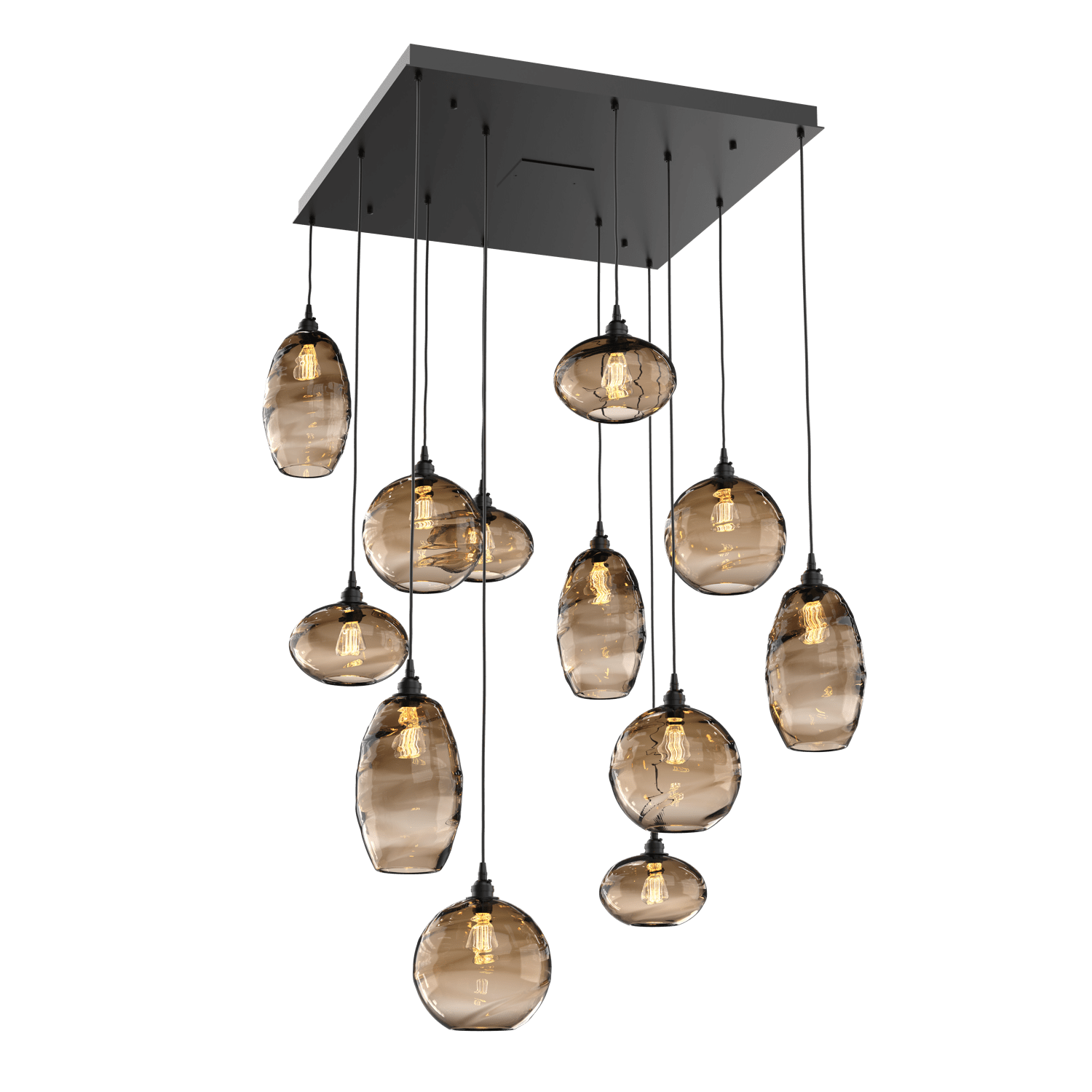 CHB0048-12-MB-OB-Hammerton-Studio-Optic-Blown-Glass-Misto-12-light-square-pendant-chandelier-with-matte-black-finish-and-optic-bronze-blown-glass-shades-and-incandescent-lamping