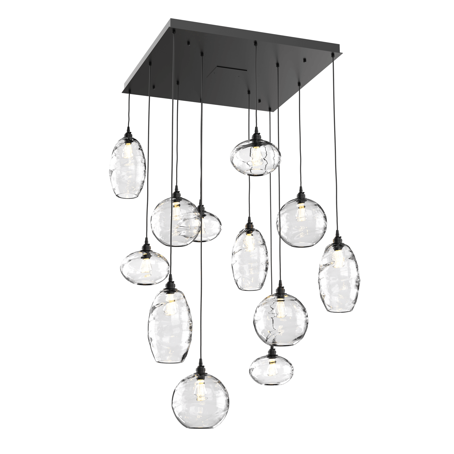 CHB0048-12-MB-OC-Hammerton-Studio-Optic-Blown-Glass-Misto-12-light-square-pendant-chandelier-with-matte-black-finish-and-optic-clear-blown-glass-shades-and-incandescent-lamping