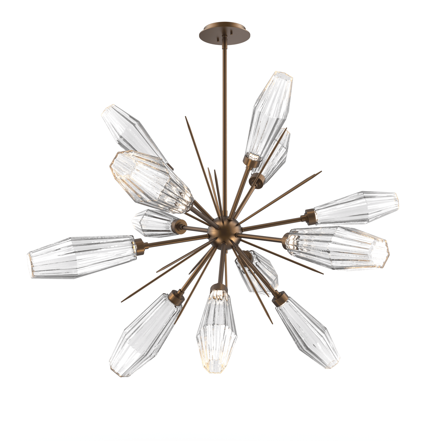CHB0049-0A-FB-RC-Hammerton-Studio-Aalto-38-inch-starburst-chandelier-with-flat-bronze-finish-and-optic-ribbed-clear-glass-shades-and-LED-lamping
