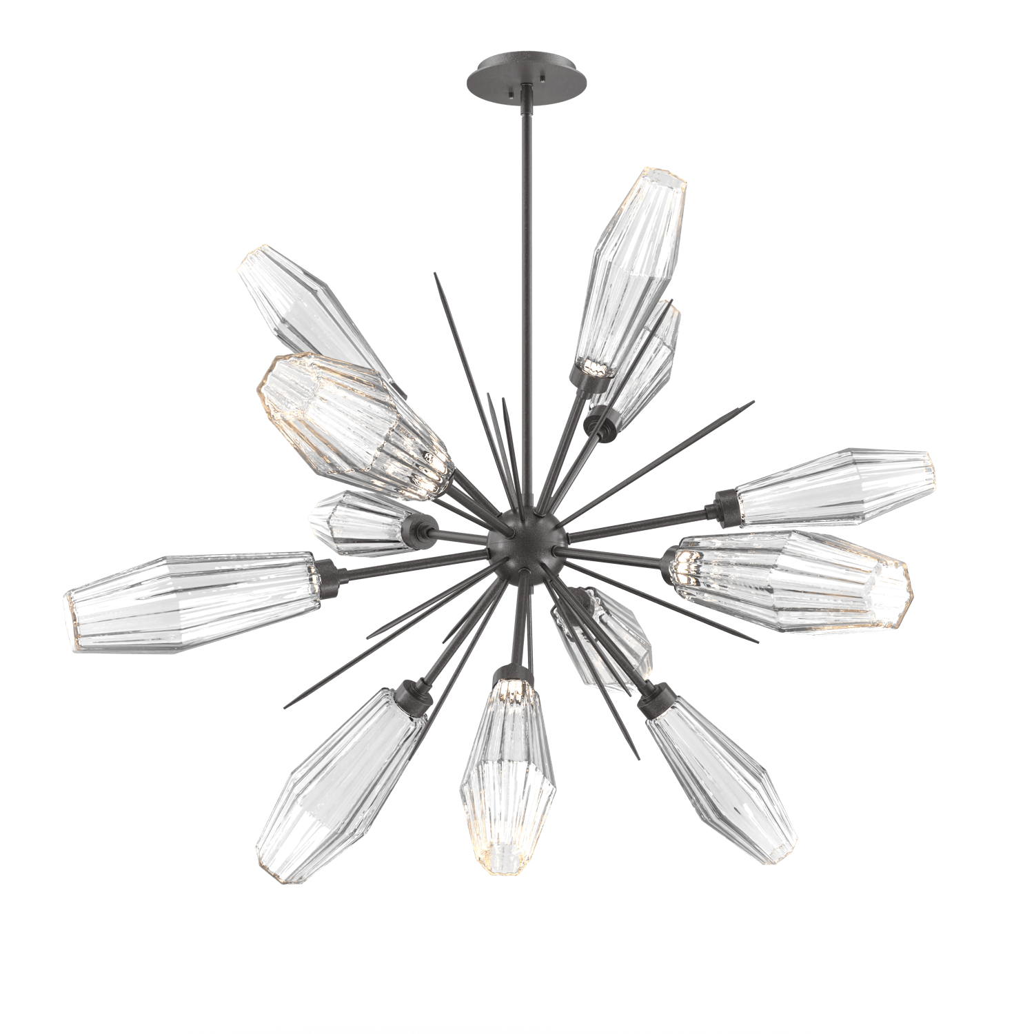 CHB0049-0A-GP-RC-Hammerton-Studio-Aalto-38-inch-starburst-chandelier-with-graphite-finish-and-optic-ribbed-clear-glass-shades-and-LED-lamping