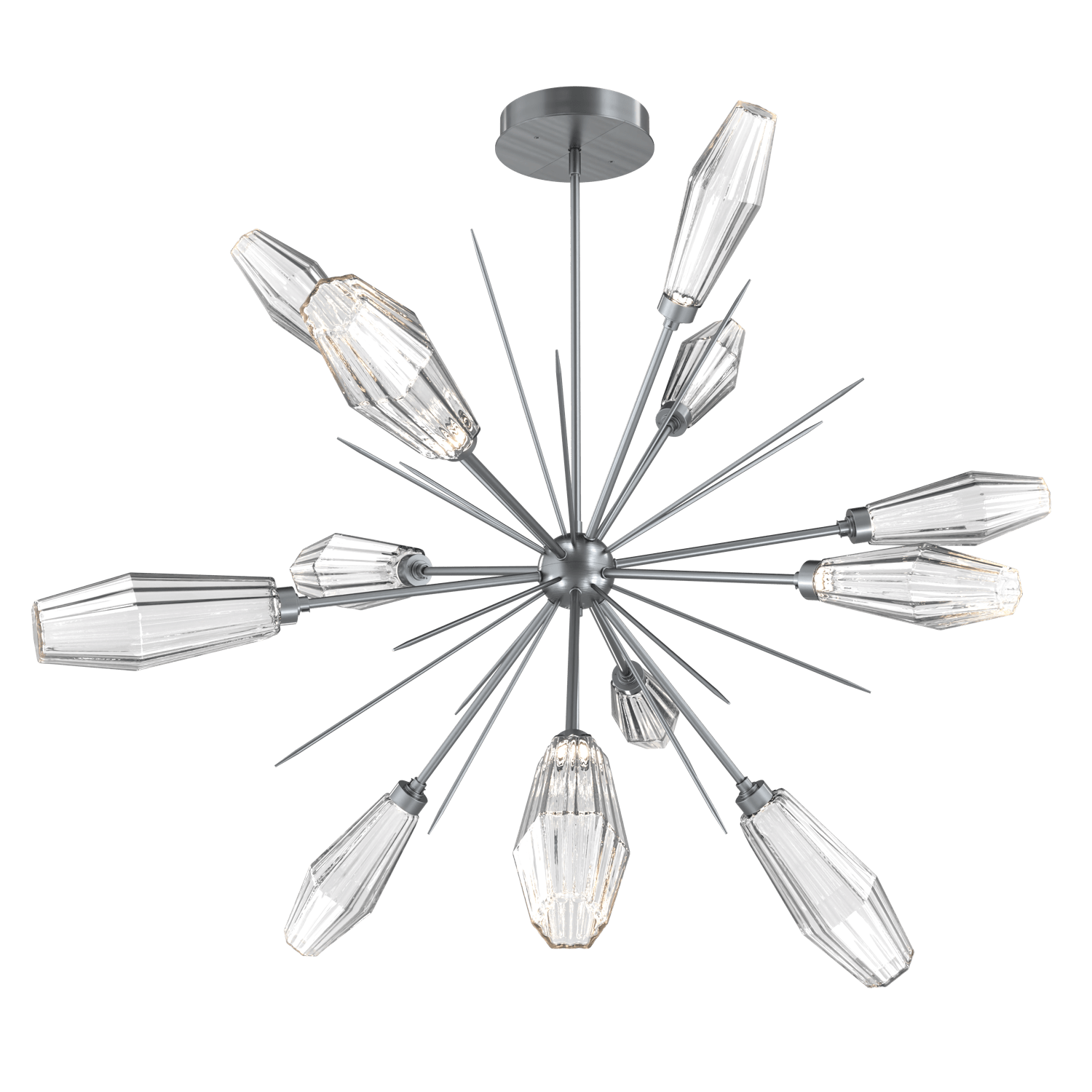 CHB0049-0B-GM-RC-Hammerton-Studio-Aalto-49-inch-starburst-chandelier-with-gunmetal-finish-and-optic-ribbed-clear-glass-shades-and-LED-lamping