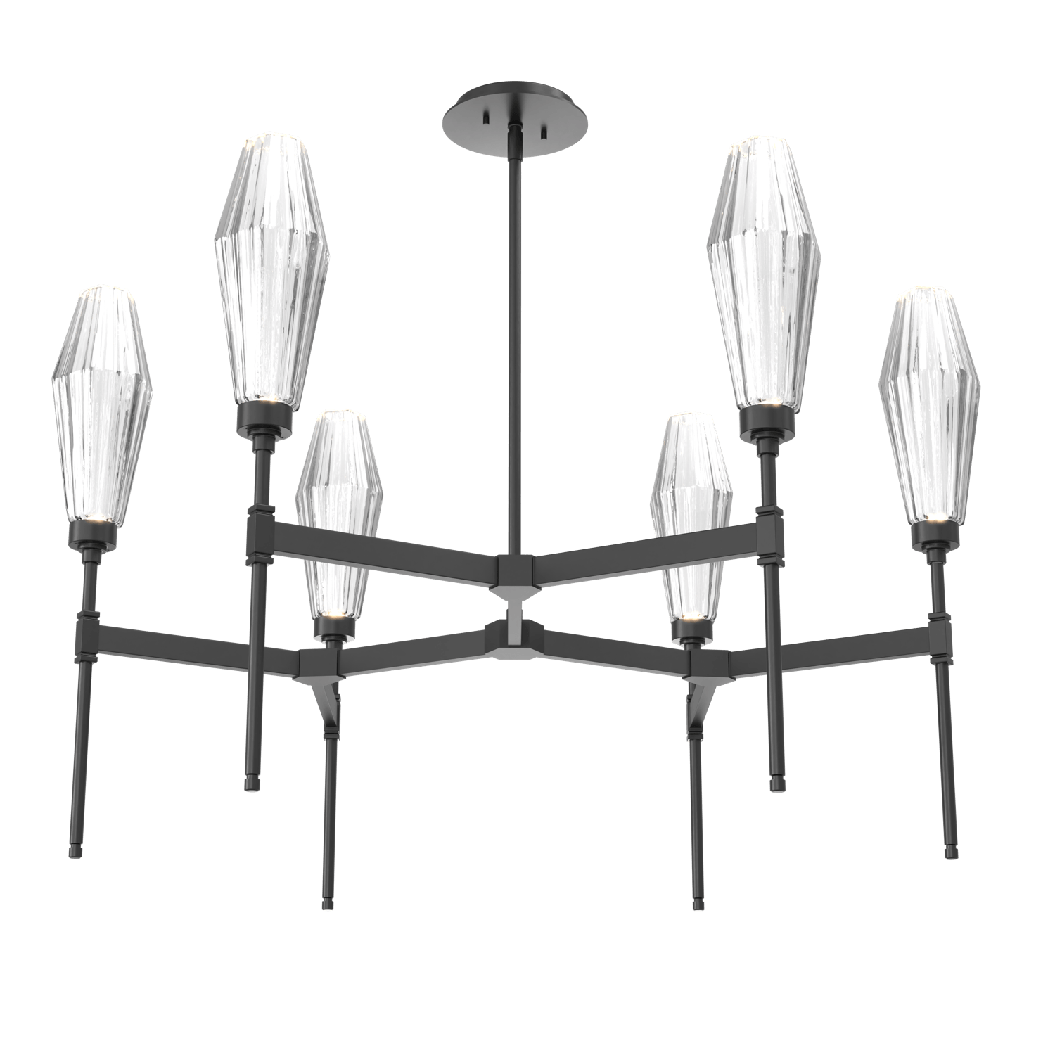 CHB0049-37-MB-RC-Hammerton-Studio-Aalto-37-inch-round-belvedere-chandelier-with-matte-black-finish-and-optic-ribbed-clear-glass-shades-and-LED-lamping
