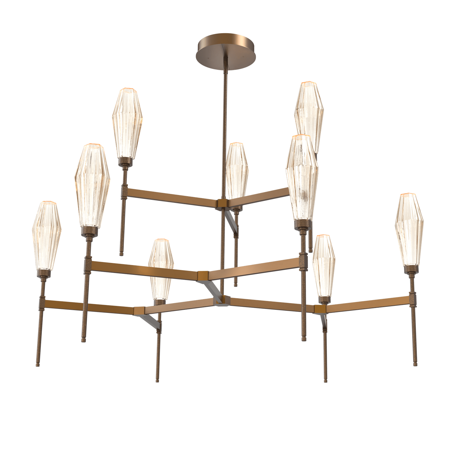 CHB0049-54-FB-RA-Hammerton-Studio-Aalto-54-inch-round-two-tier-belvedere-chandelier-with-flat-bronze-finish-and-optic-ribbed-amber-glass-shades-and-LED-lamping