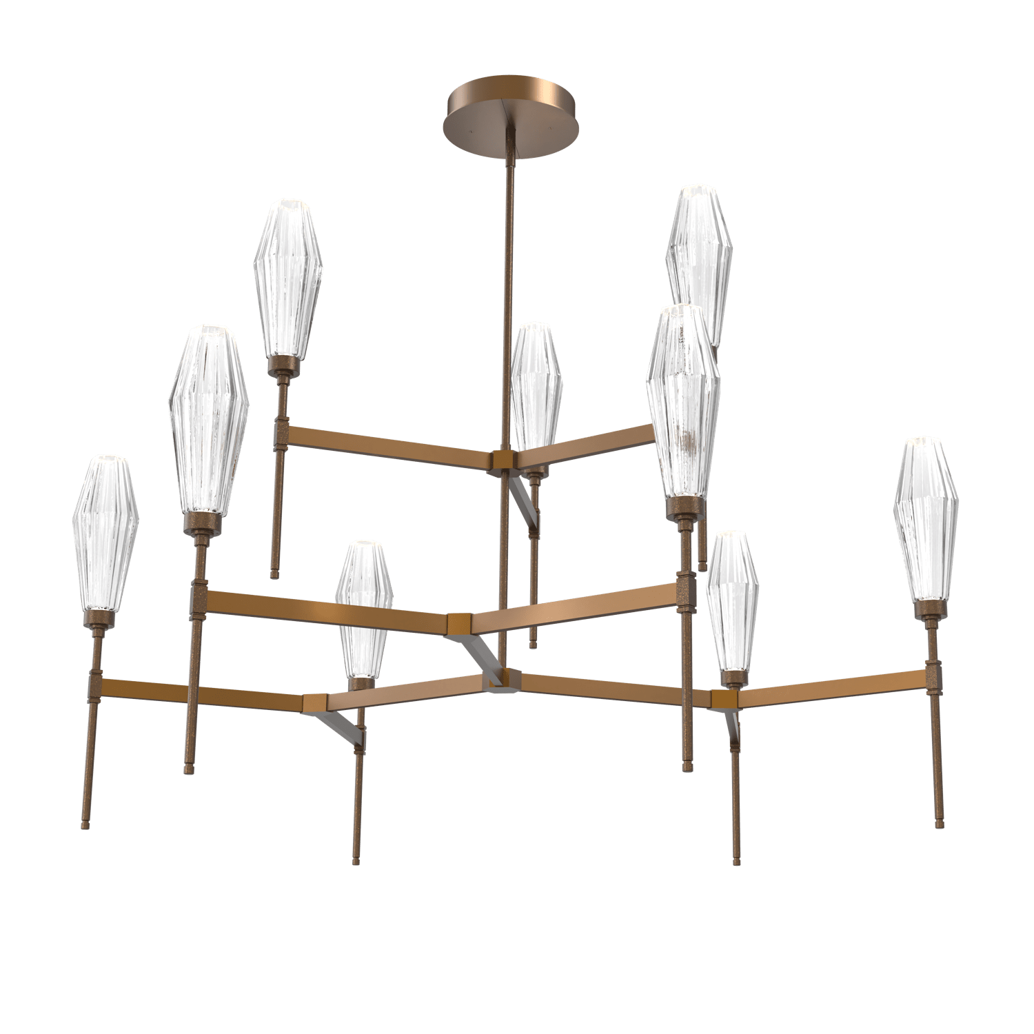 CHB0049-54-FB-RC-Hammerton-Studio-Aalto-54-inch-round-two-tier-belvedere-chandelier-with-flat-bronze-finish-and-optic-ribbed-clear-glass-shades-and-LED-lamping