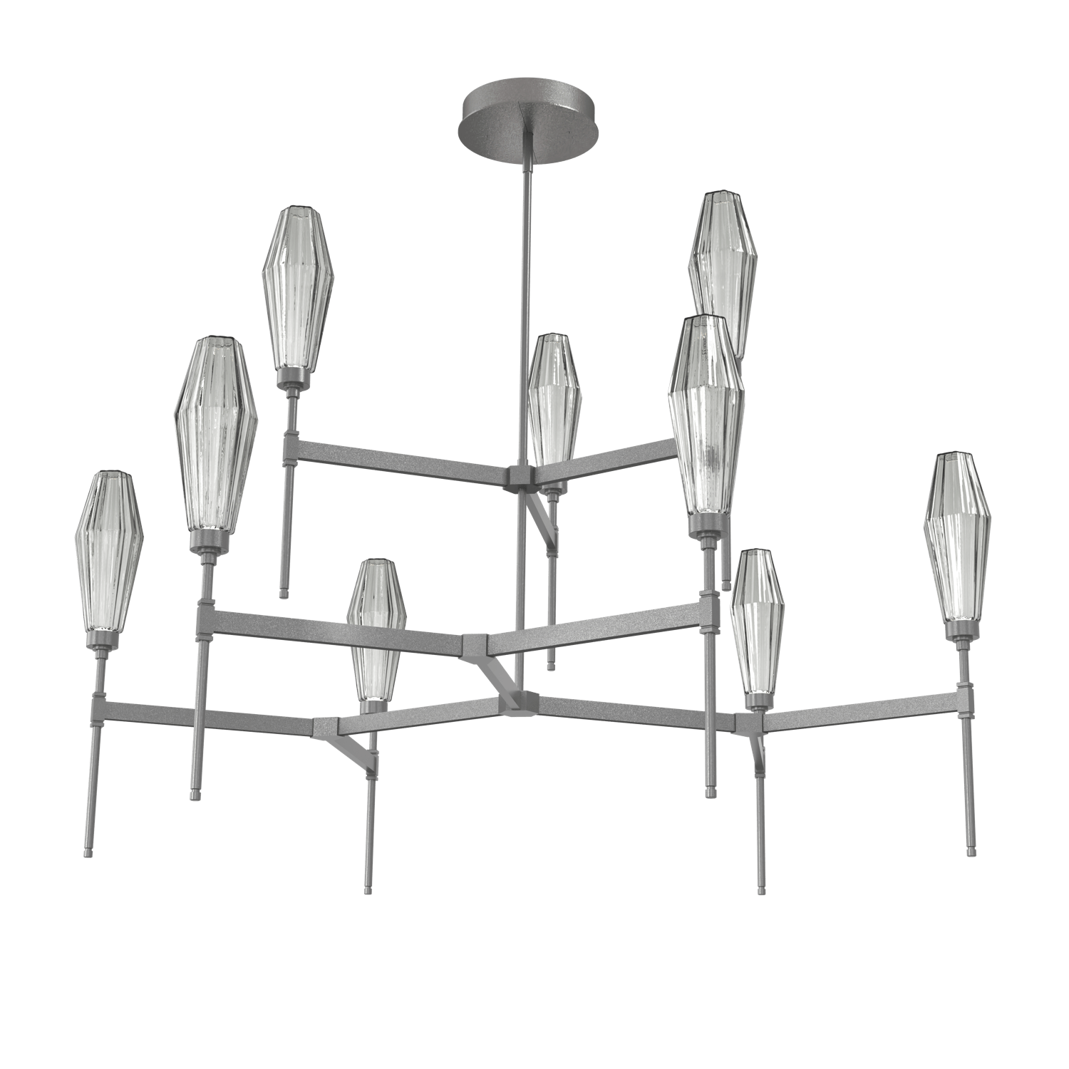 CHB0049-54-GP-RS-Hammerton-Studio-Aalto-54-inch-round-two-tier-belvedere-chandelier-with-graphite-finish-and-optic-ribbed-smoke-glass-shades-and-LED-lamping