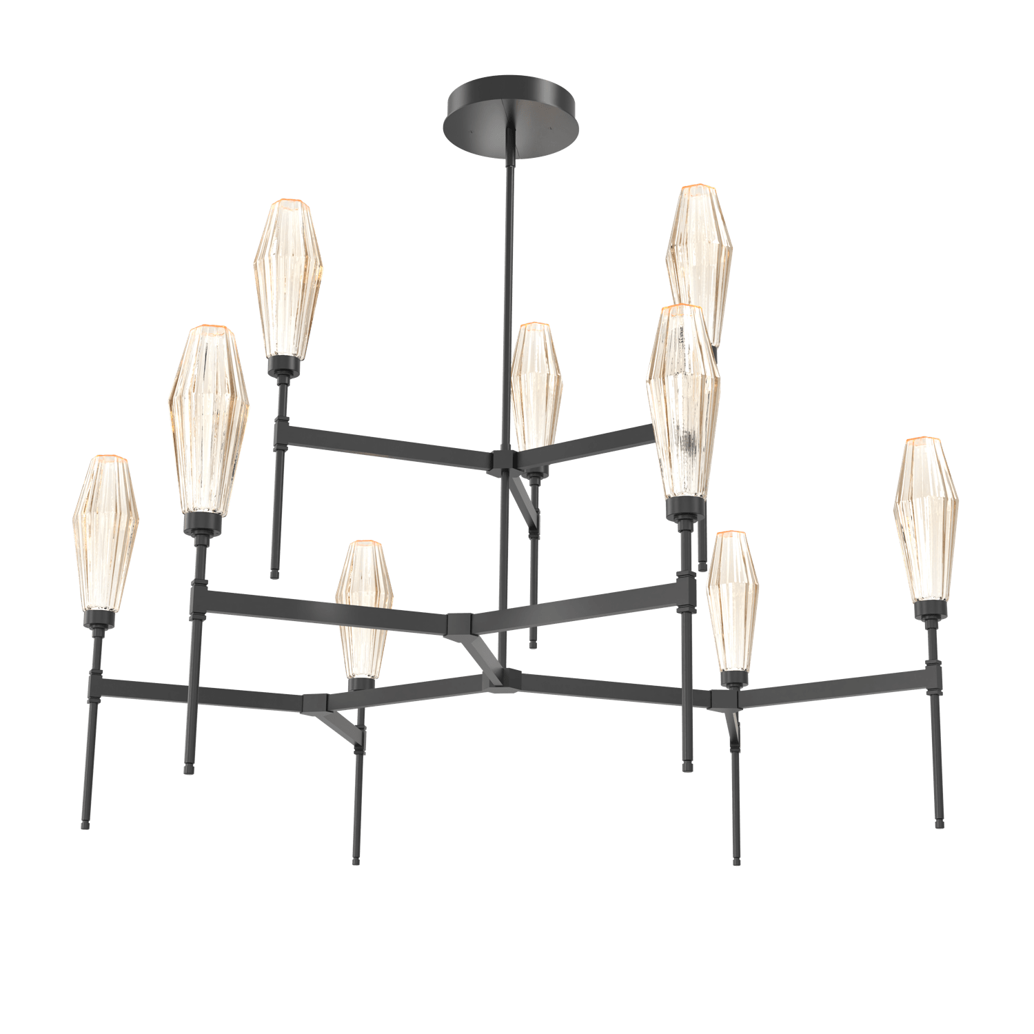 CHB0049-54-MB-RA-Hammerton-Studio-Aalto-54-inch-round-two-tier-belvedere-chandelier-with-matte-black-finish-and-optic-ribbed-amber-glass-shades-and-LED-lamping