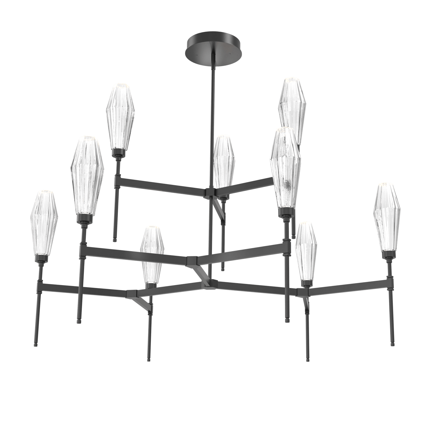 CHB0049-54-MB-RC-Hammerton-Studio-Aalto-54-inch-round-two-tier-belvedere-chandelier-with-matte-black-finish-and-optic-ribbed-clear-glass-shades-and-LED-lamping