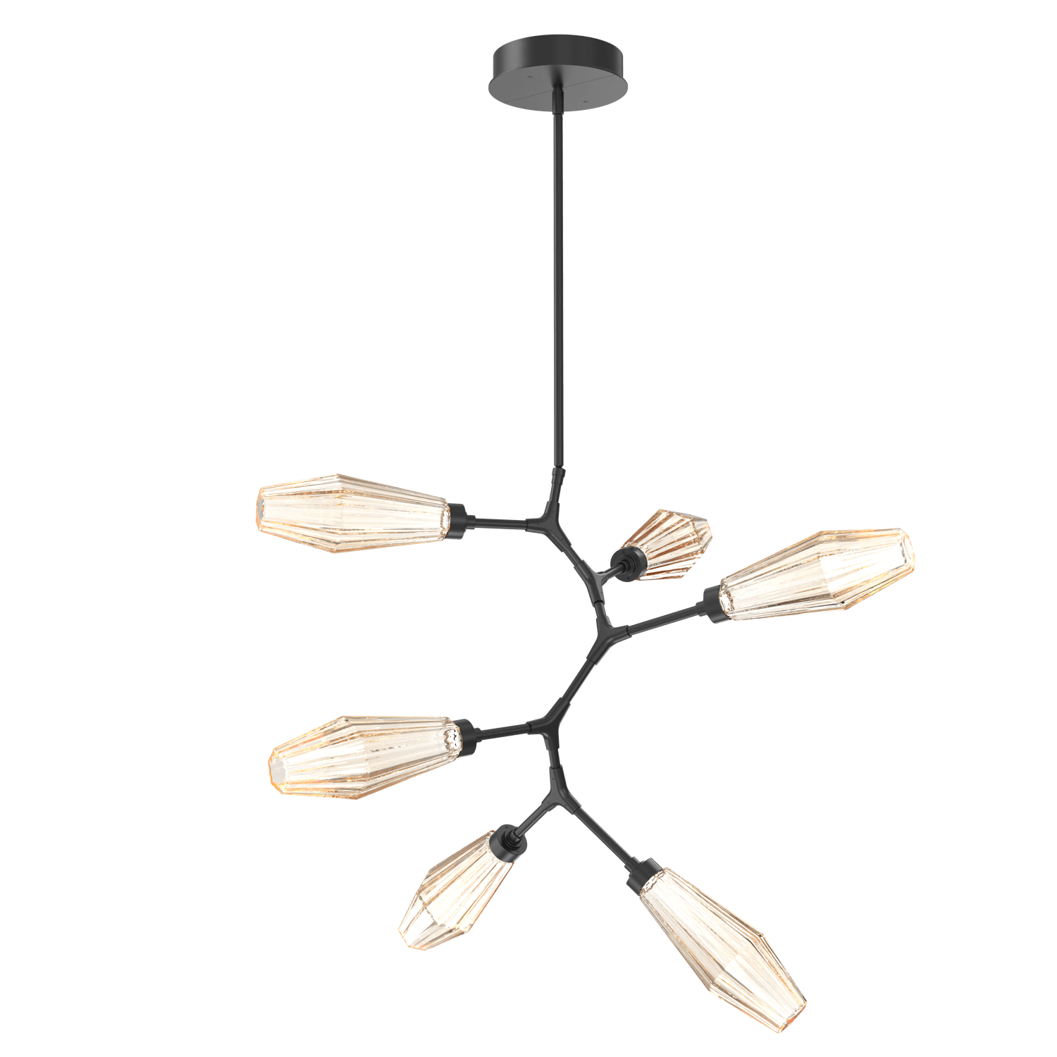 CHB0049-VA-MB-RA-Hammerton-Studio-Aalto-6-light-modern-vine-chandelier-with-matte-black-finish-and-optic-ribbed-amber-glass-shades-and-LED-lamping