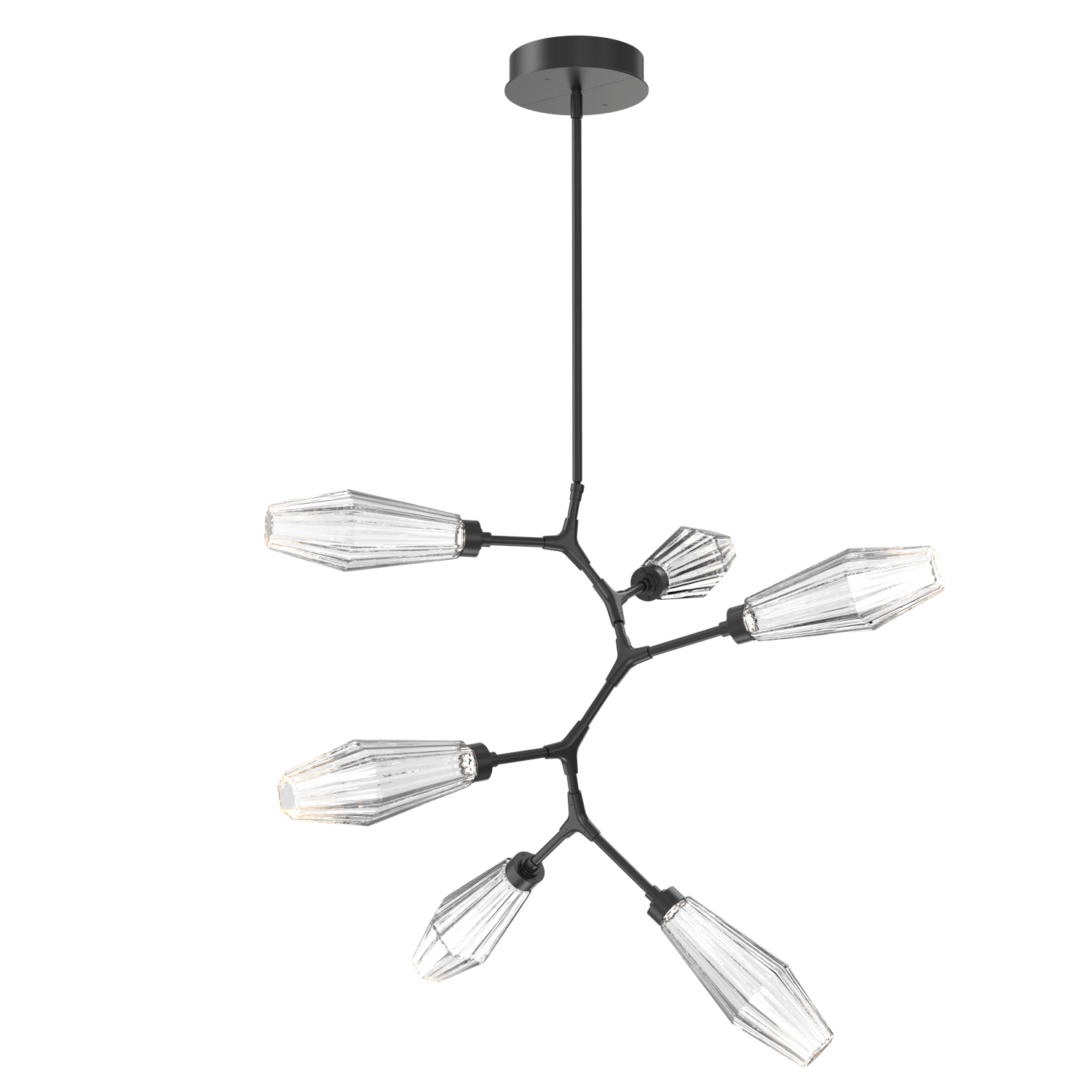 CHB0049-VA-MB-RC-Hammerton-Studio-Aalto-6-light-modern-vine-chandelier-with-matte-black-finish-and-optic-ribbed-clear-glass-shades-and-LED-lamping