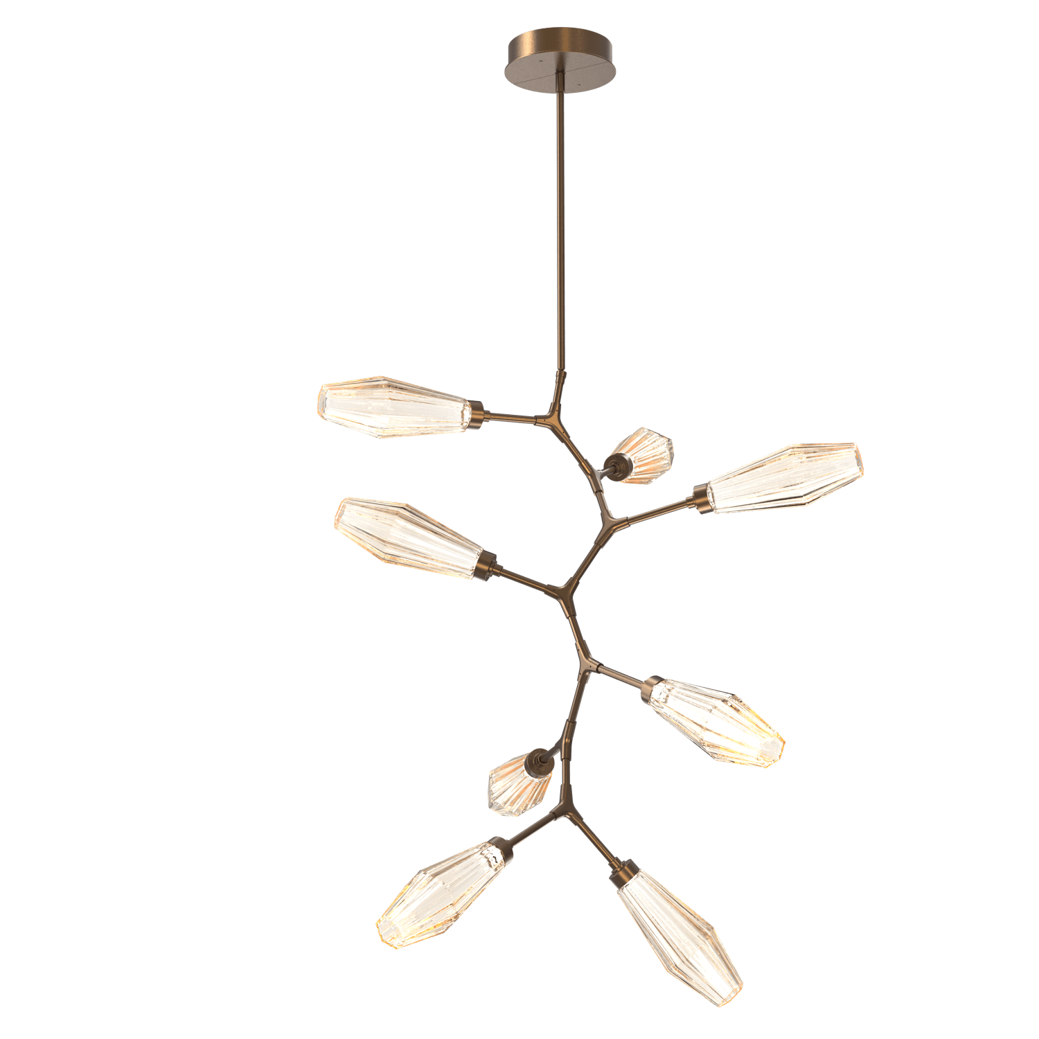 CHB0049-VB-FB-RA-Hammerton-Studio-Aalto-8-light-modern-vine-chandelier-with-flat-bronze-finish-and-optic-ribbed-amber-glass-shades-and-LED-lamping