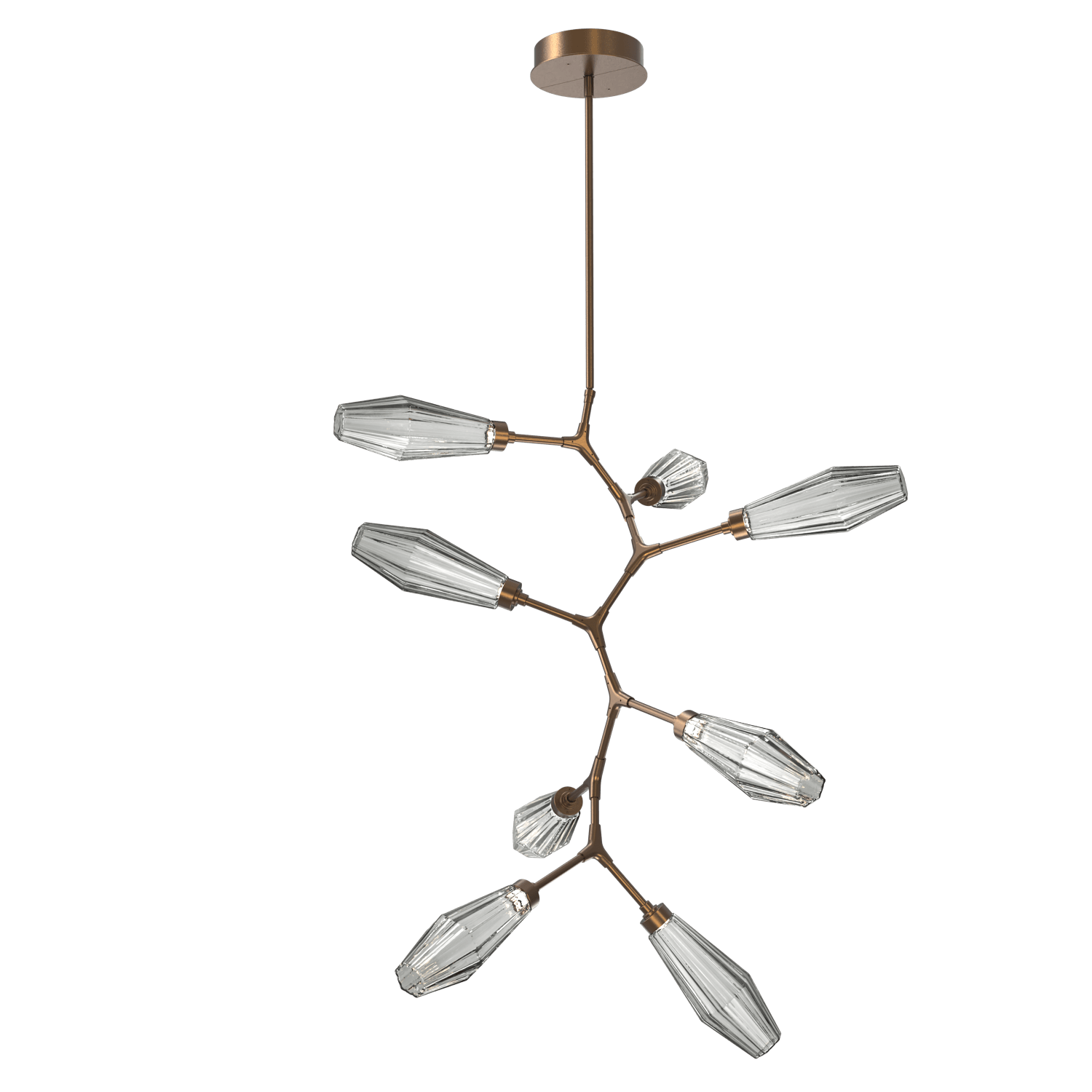 CHB0049-VB-FB-RS-Hammerton-Studio-Aalto-8-light-modern-vine-chandelier-with-flat-bronze-finish-and-optic-ribbed-smoke-glass-shades-and-LED-lamping