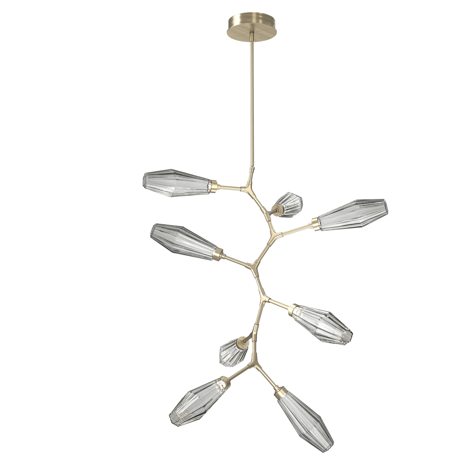 CHB0049-VB-HB-RS-Hammerton-Studio-Aalto-8-light-modern-vine-chandelier-with-heritage-brass-finish-and-optic-ribbed-smoke-glass-shades-and-LED-lamping