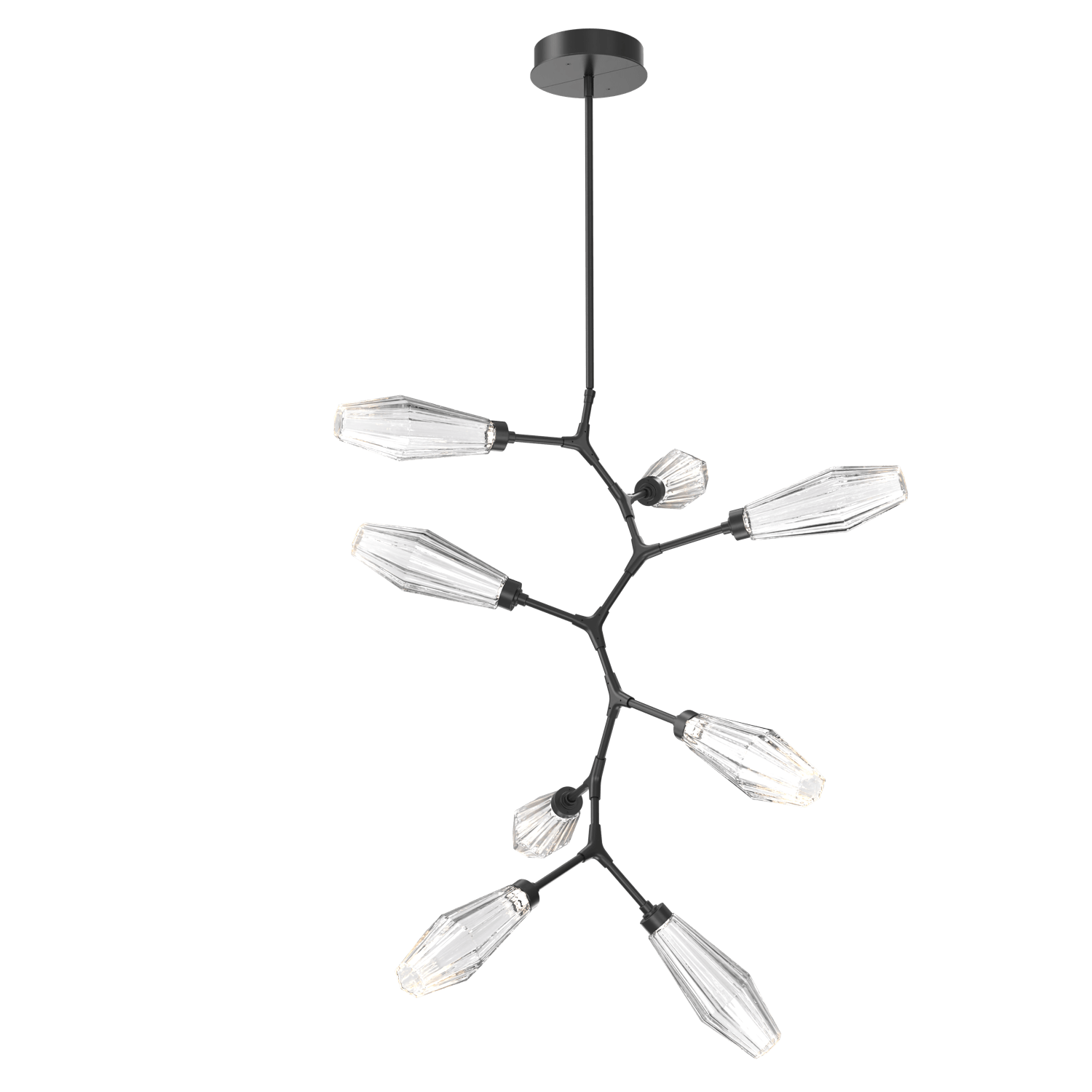 CHB0049-VB-MB-RC-Hammerton-Studio-Aalto-8-light-modern-vine-chandelier-with-matte-black-finish-and-optic-ribbed-clear-glass-shades-and-LED-lamping