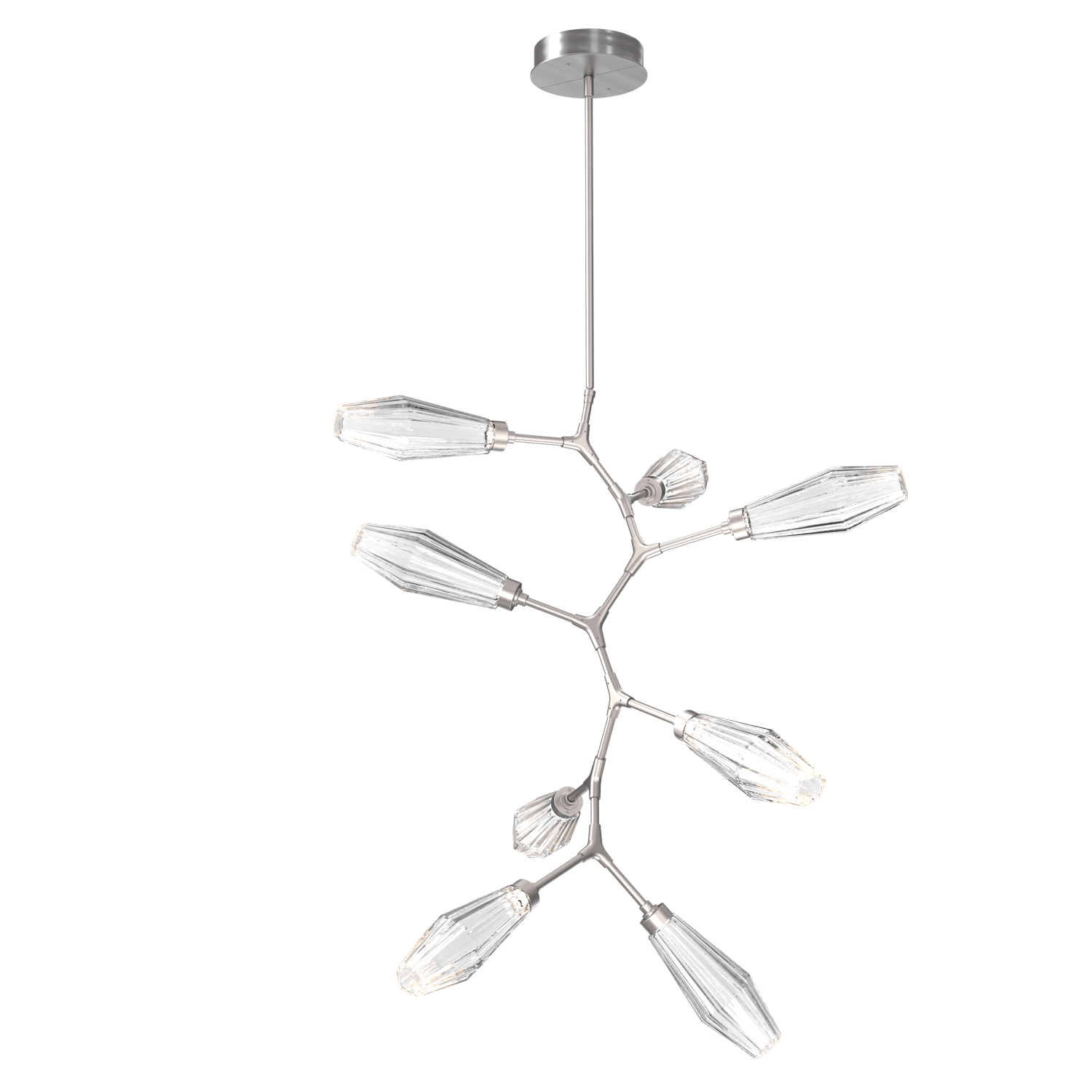 CHB0049-VB-SN-RC-Hammerton-Studio-Aalto-8-light-modern-vine-chandelier-with-satin-nickel-finish-and-optic-ribbed-clear-glass-shades-and-LED-lamping
