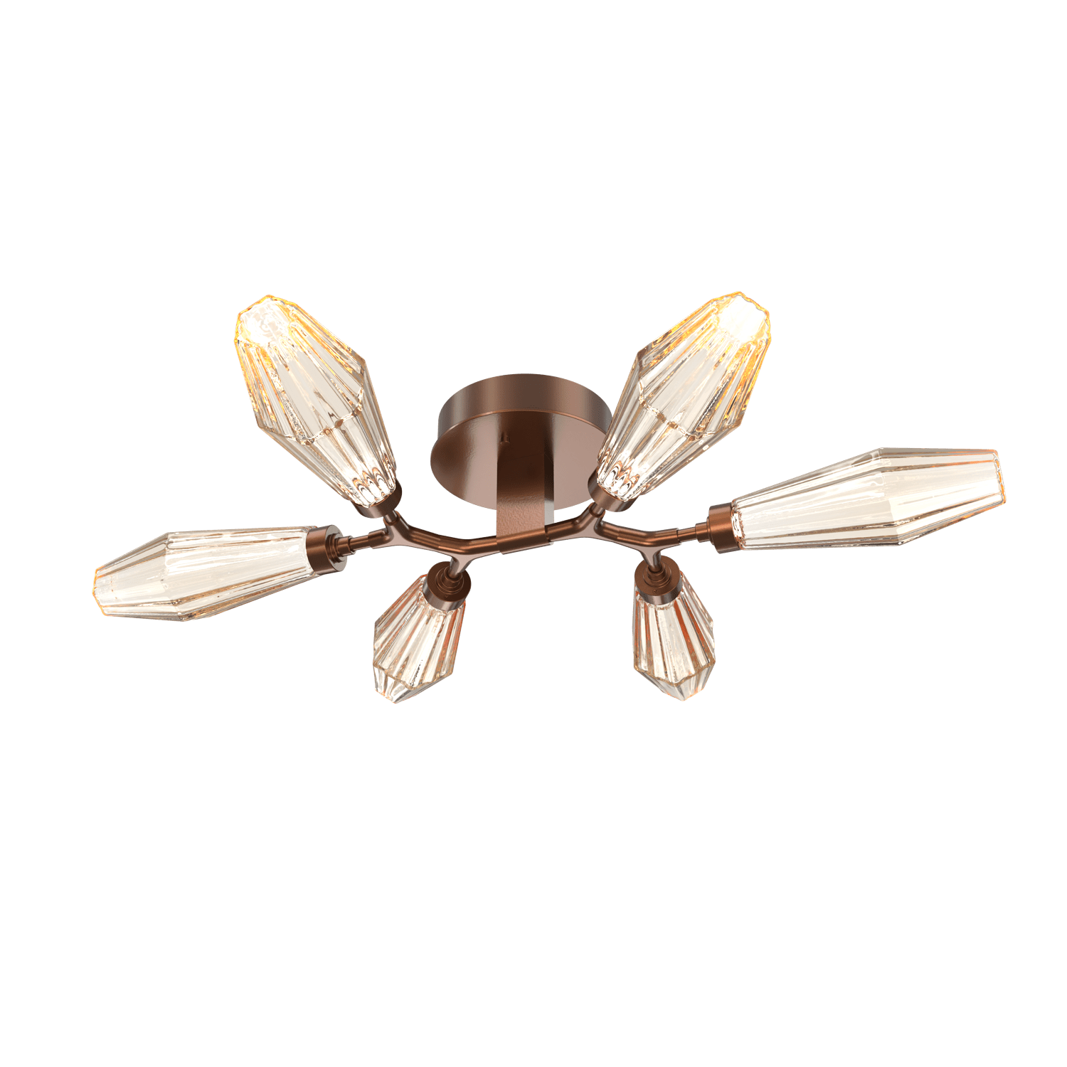 CLB0049-01-BB-RA-Hammerton-Studio-Aalto-6-light-organic-flush-mount-light-with-burnished-bronze-finish-and-optic-ribbed-amber-glass-shades-and-LED-lamping