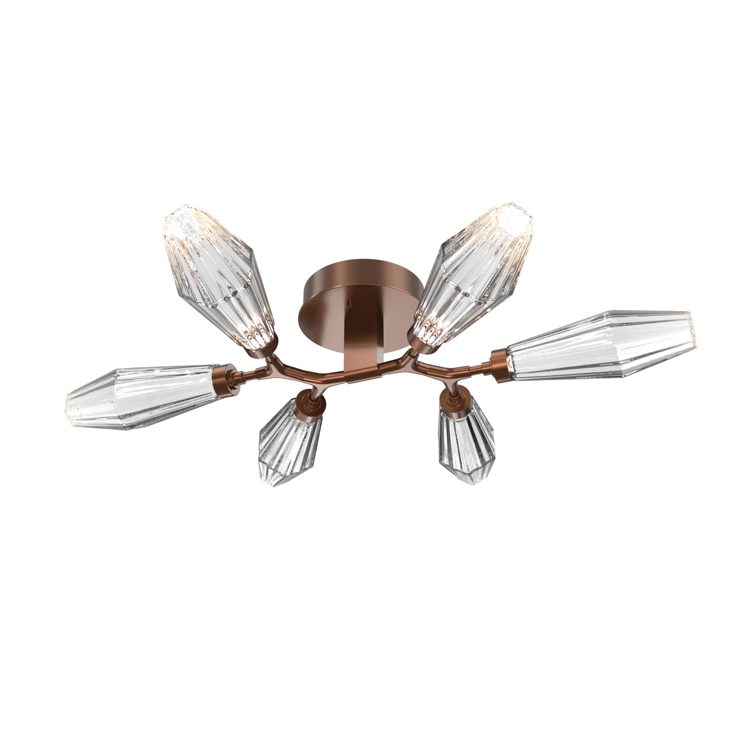 CLB0049-01-BB-RC-Hammerton-Studio-Aalto-6-light-organic-flush-mount-light-with-burnished-bronze-finish-and-optic-ribbed-clear-glass-shades-and-LED-lamping