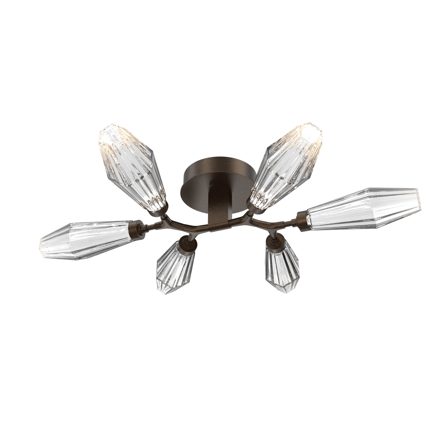 CLB0049-01-FB-RC-Hammerton-Studio-Aalto-6-light-organic-flush-mount-light-with-flat-bronze-finish-and-optic-ribbed-clear-glass-shades-and-LED-lamping