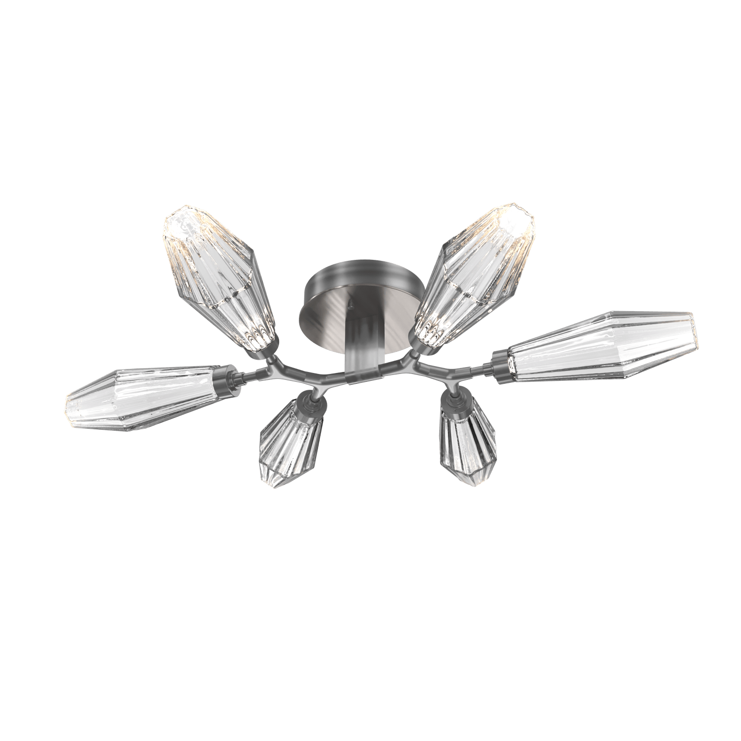 CLB0049-01-GM-RC-Hammerton-Studio-Aalto-6-light-organic-flush-mount-light-with-gunmetal-finish-and-optic-ribbed-clear-glass-shades-and-LED-lamping