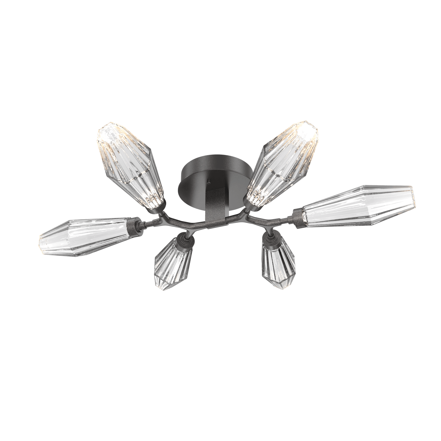 CLB0049-01-GP-RC-Hammerton-Studio-Aalto-6-light-organic-flush-mount-light-with-graphite-finish-and-optic-ribbed-clear-glass-shades-and-LED-lamping